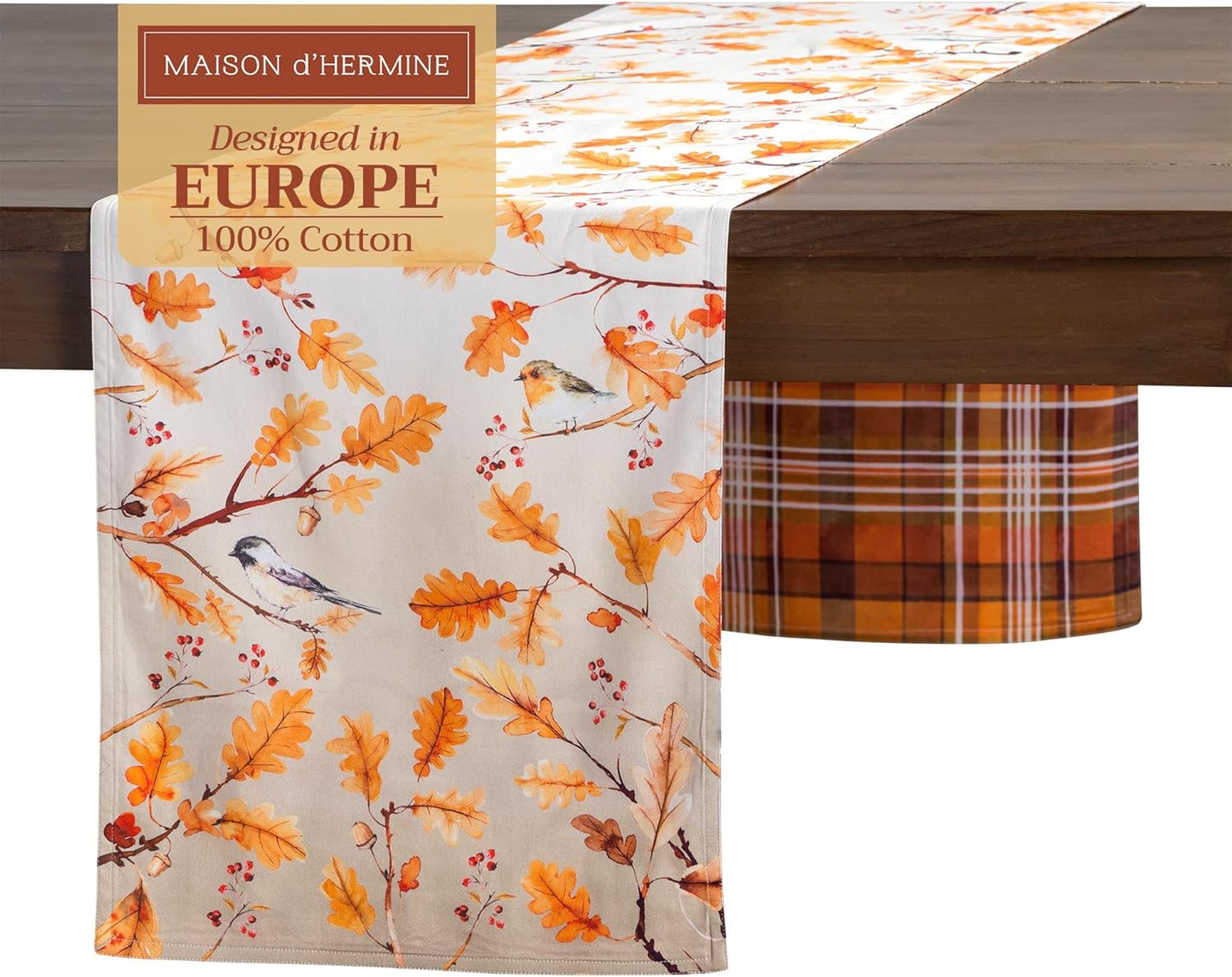 Maison d' Hermine Table Runner 100% Cotton Double Layer Table Runners 108 inches Long for Thanksgiving Christmas Decorations Home Kitchen Dining Party Wedding (Oak Leaves, 14.5" x 108")