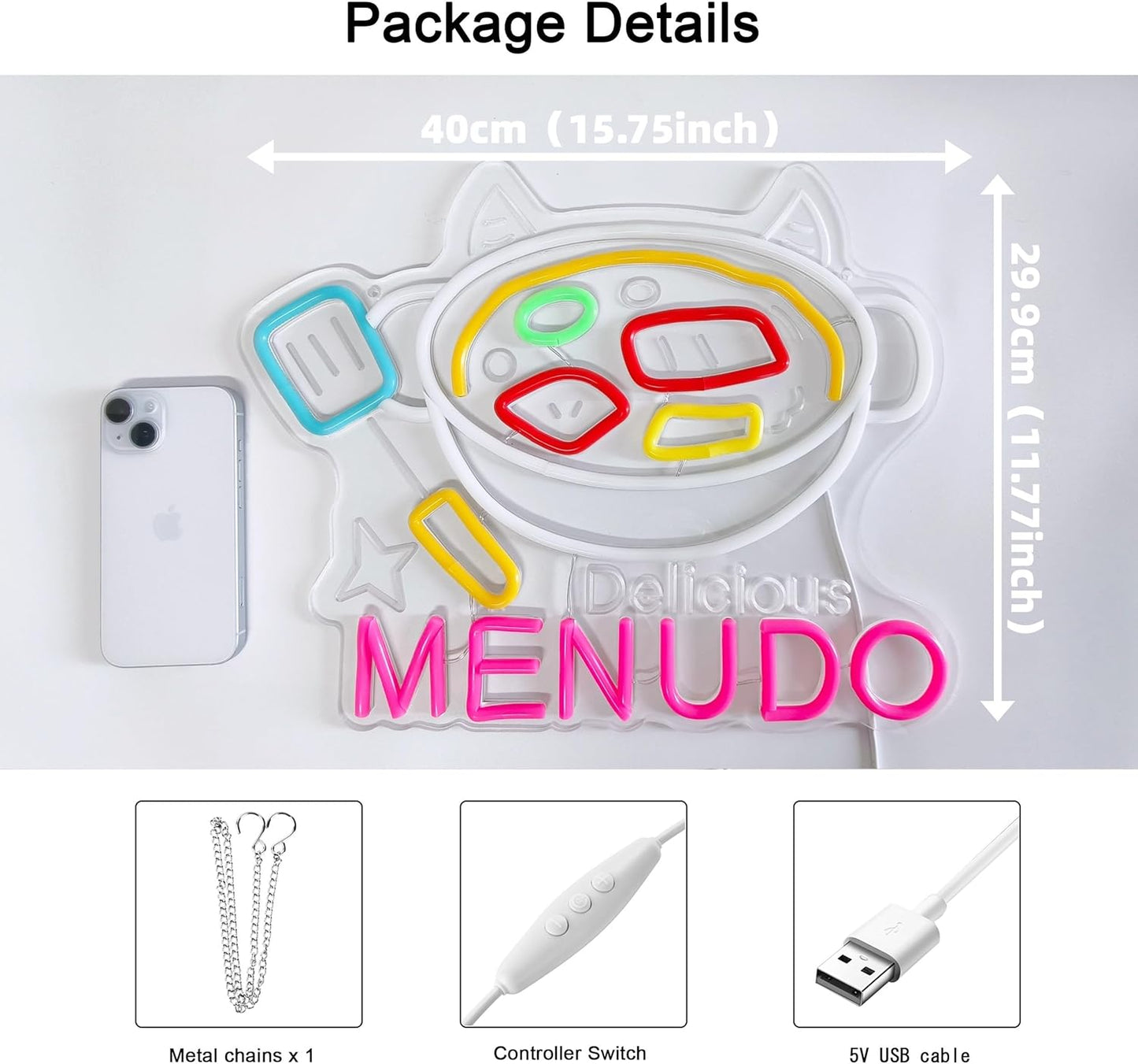 CNBEYOUNG Menudo Neon Sign, Neon Lights Hanging Wall Art Decoration for Mexican Restaurant Shop Bar Cafe Kitchen Party Home Decor, USB Powered Ultra Bright Dimmable,15.43x 12.2inches