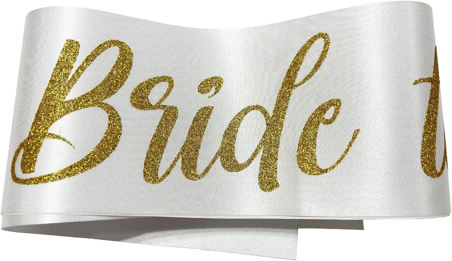 Bride to Be Sash White and Gold, Bride Sash Bachelorette Party Bridal Shower Sashes Bachelor Decorations Just Married Gift Engaged Decor Accessories,White Gold