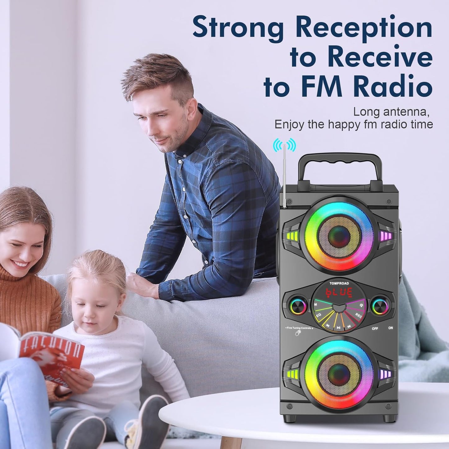 Portable Bluetooth Speakers 60W Big Powerful Wireless Loud Stereo Bass Sound Boombox Home Party Speaker with Subwoofer, FM Radio, LED Colorful Lights