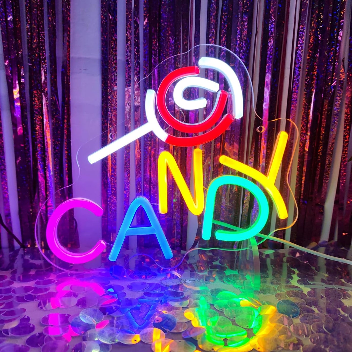 Candy Neon Sign Candy Bar Signs Candy Shop Neon Candy Sign Cherry Neon Sign Candy Display Snack Sign for Snack Sweet Shop Bedroom Birthday Party Decoration, 9.8"" x 8.1""