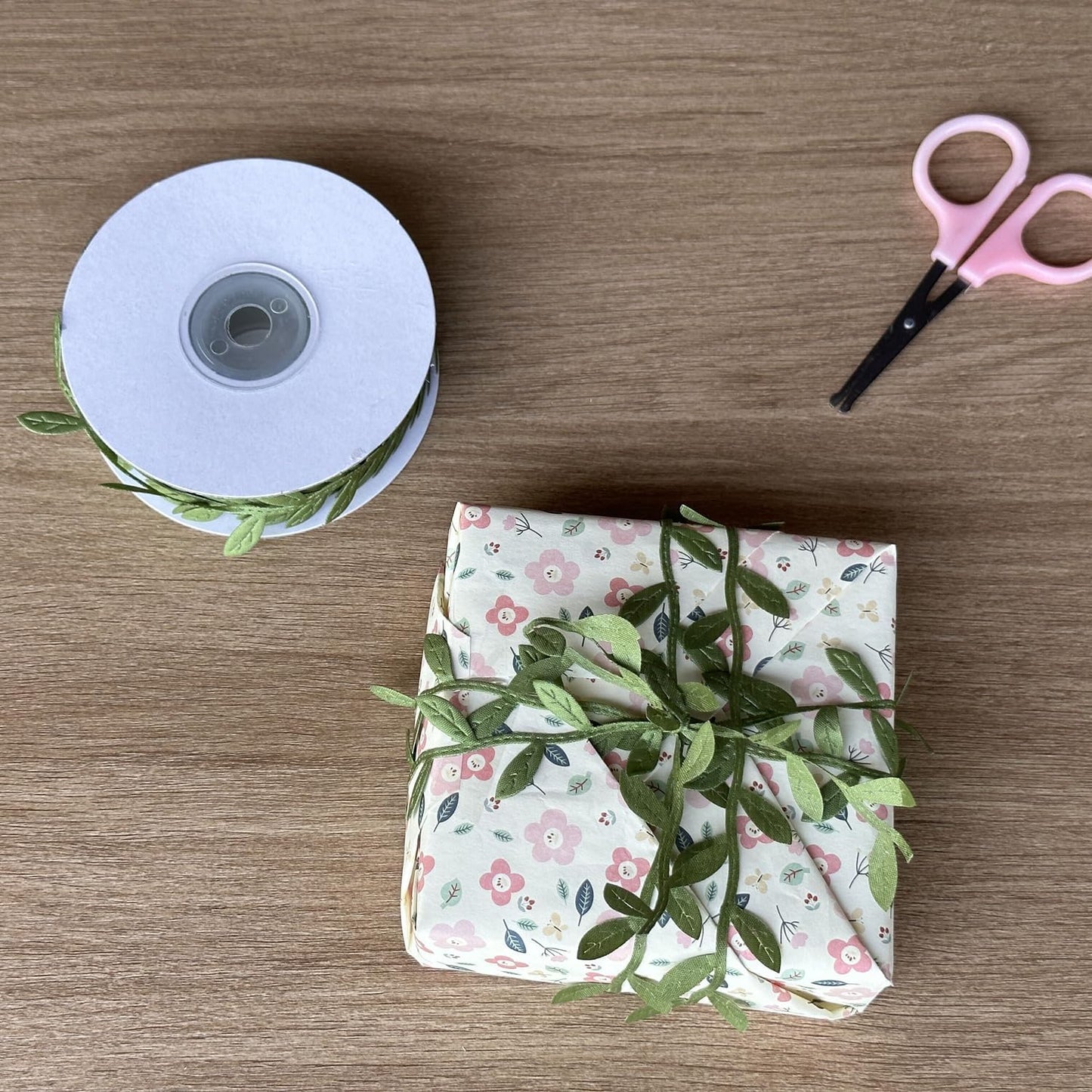 BASOKAN Grass Olive Green Leaves Leaf Ribbon Trim Rope - 20 Yards - for Garland DIY Crafts and Party Wedding Home Decorations