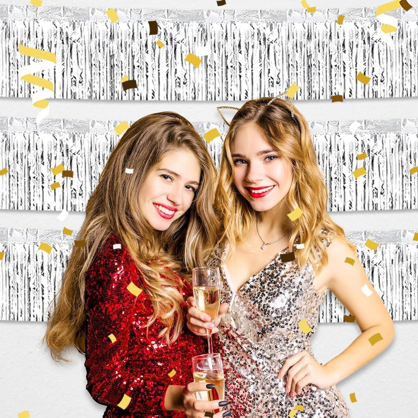 3 Pack 10 Long Silver Metallic Foil Fringe Garland Wall Hanging Tassle Banner, Mother's Day, Easter, Parade Floats, Birthday, Theme Party, Wedding Party Decorations