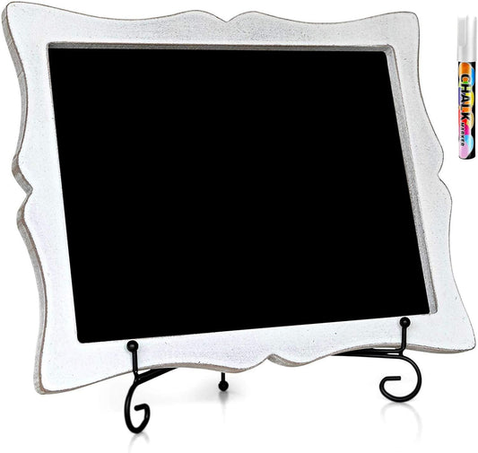 Small Chalkboard Sign with Easel (11x13) + White Liquid Chalk Marker | Hanging or Freestanding Framed Chalkboard with Hand Crafted Sweetheart Frame - Multipurpose