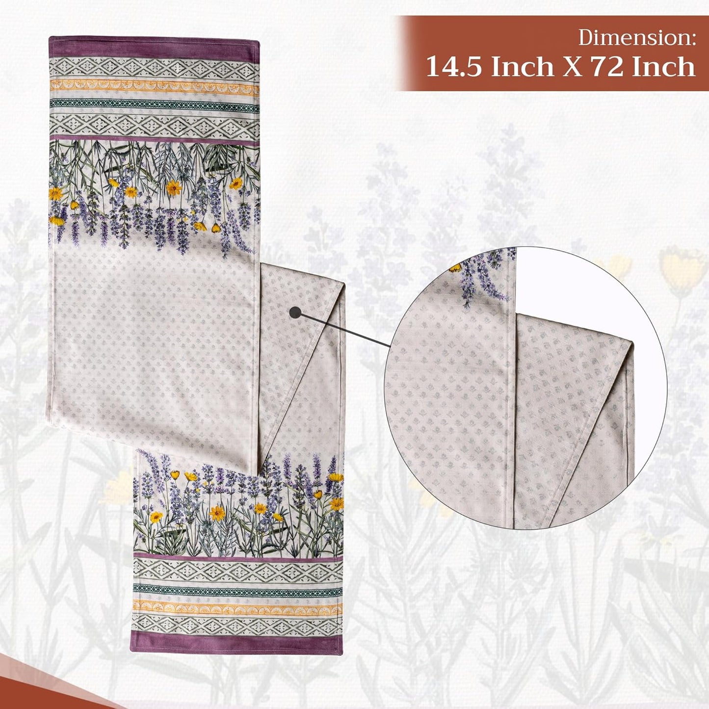 Maison d' Hermine Table Runner 100% Cotton Double Layer Table Runners 72 inches Long Decorative for Home Kitchen Dining Party Wedding Bridal Shower Spring Summer (Fanny Lavender, 14.50" x 72")
