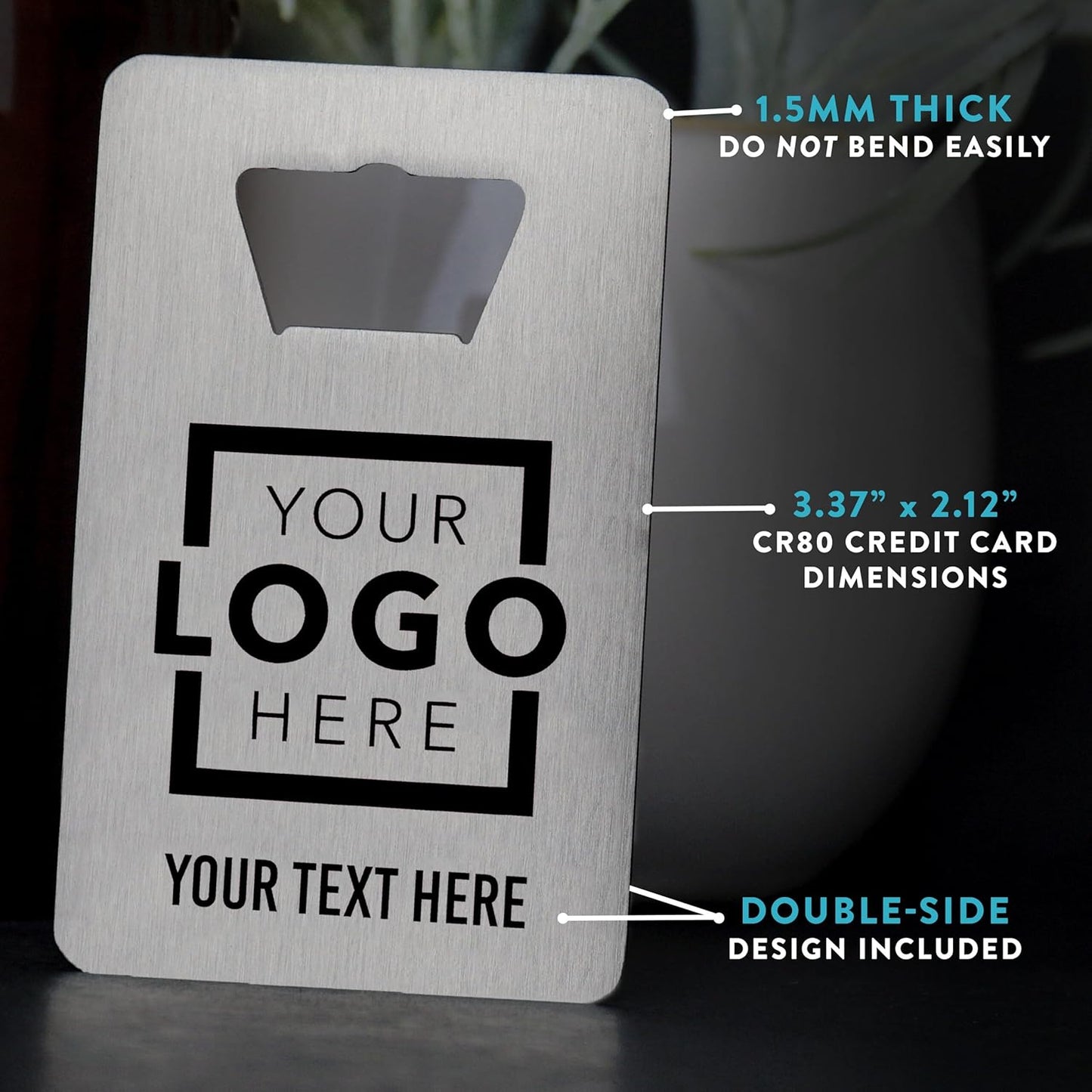 Custom Metal Bottle Opener Business Cards (Stainless Steel, 50 pcs) - 2 Business Days Personalized Stainless Steel Bottle Opener With Your Logo Printed 1.5mm Thick