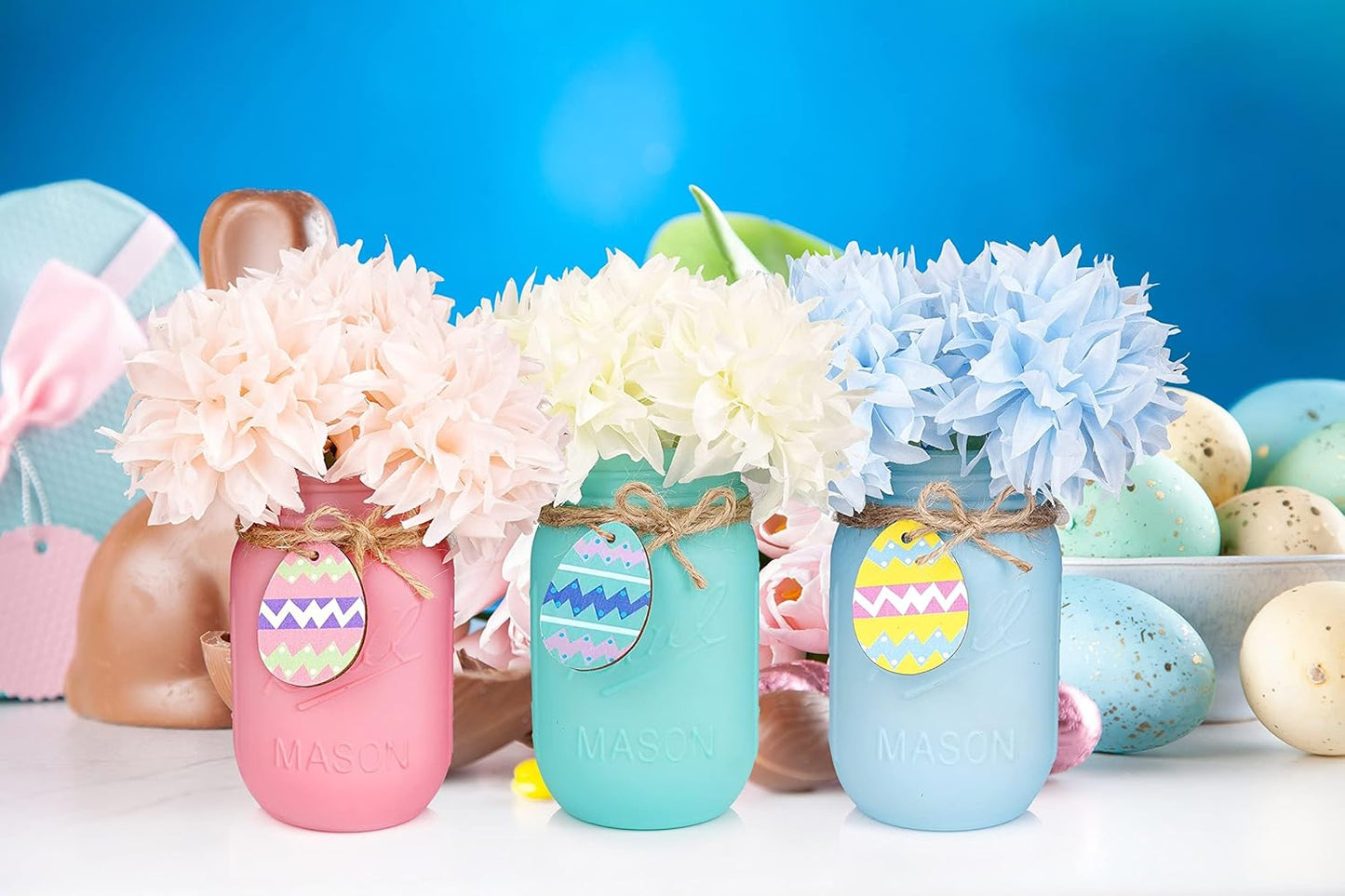Easter Decorations, Easter Mason Jars Decoration, Easter Farmhouse Decor Dinning Rustic Table Centerpieces Decor for Home, Easter Decorations For The Home, Easter Centerpiece For Table