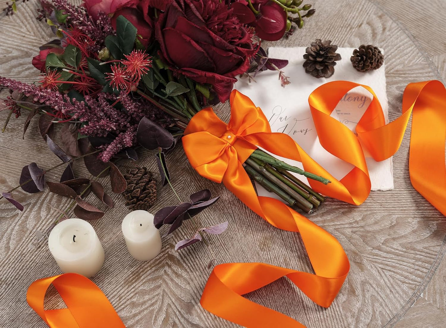 Orange Satin Ribbon 1-1/2 Inch x 50 Yards Double-Faced for Bows Crafts Gift Wrapping Christmas Flower Bouquet Fall Wedding