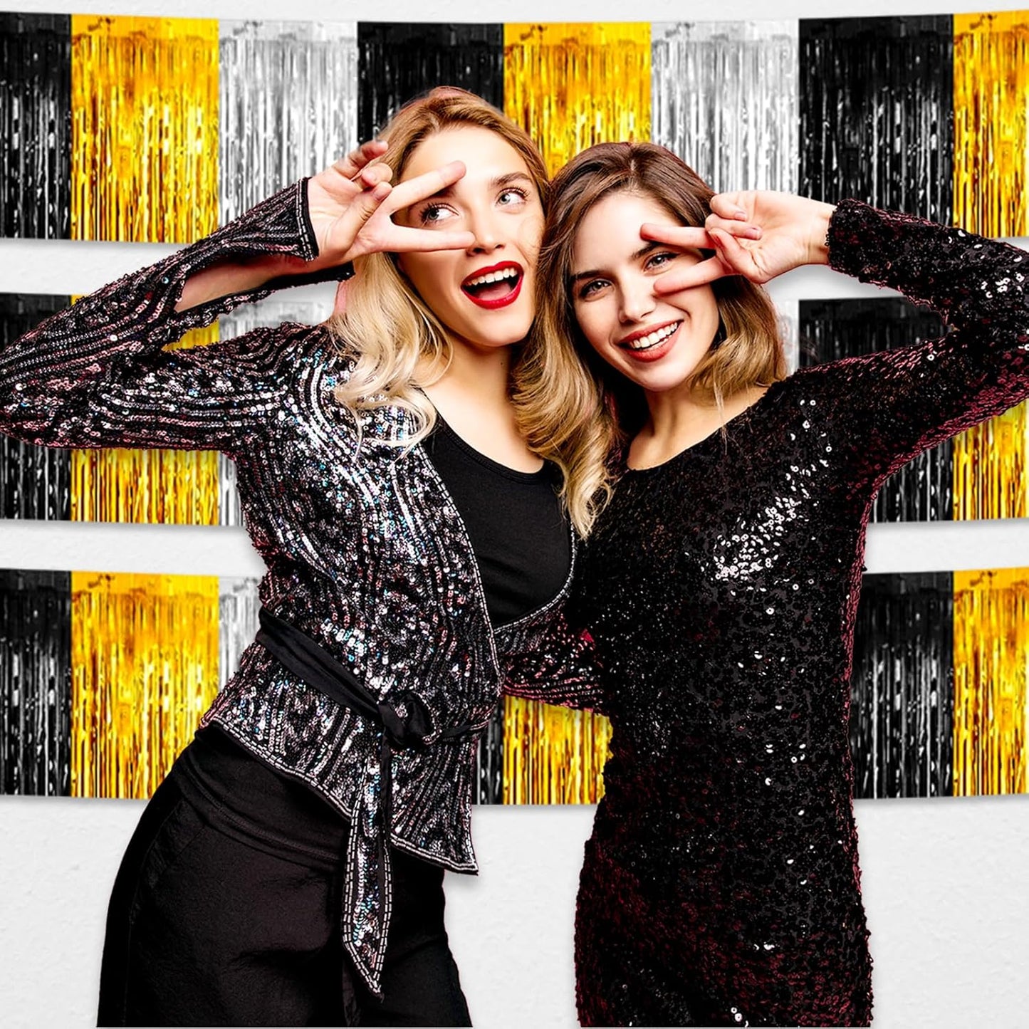 3 Pack 10 Feet Black Gold Silver Foil Fringe Garland Metallic Tinsel Streamers Banner Wall Hanging Curtain Backdrop for Parade Floats Christmas, Valentine's, Thanksgiving, Birthday Party Decorations