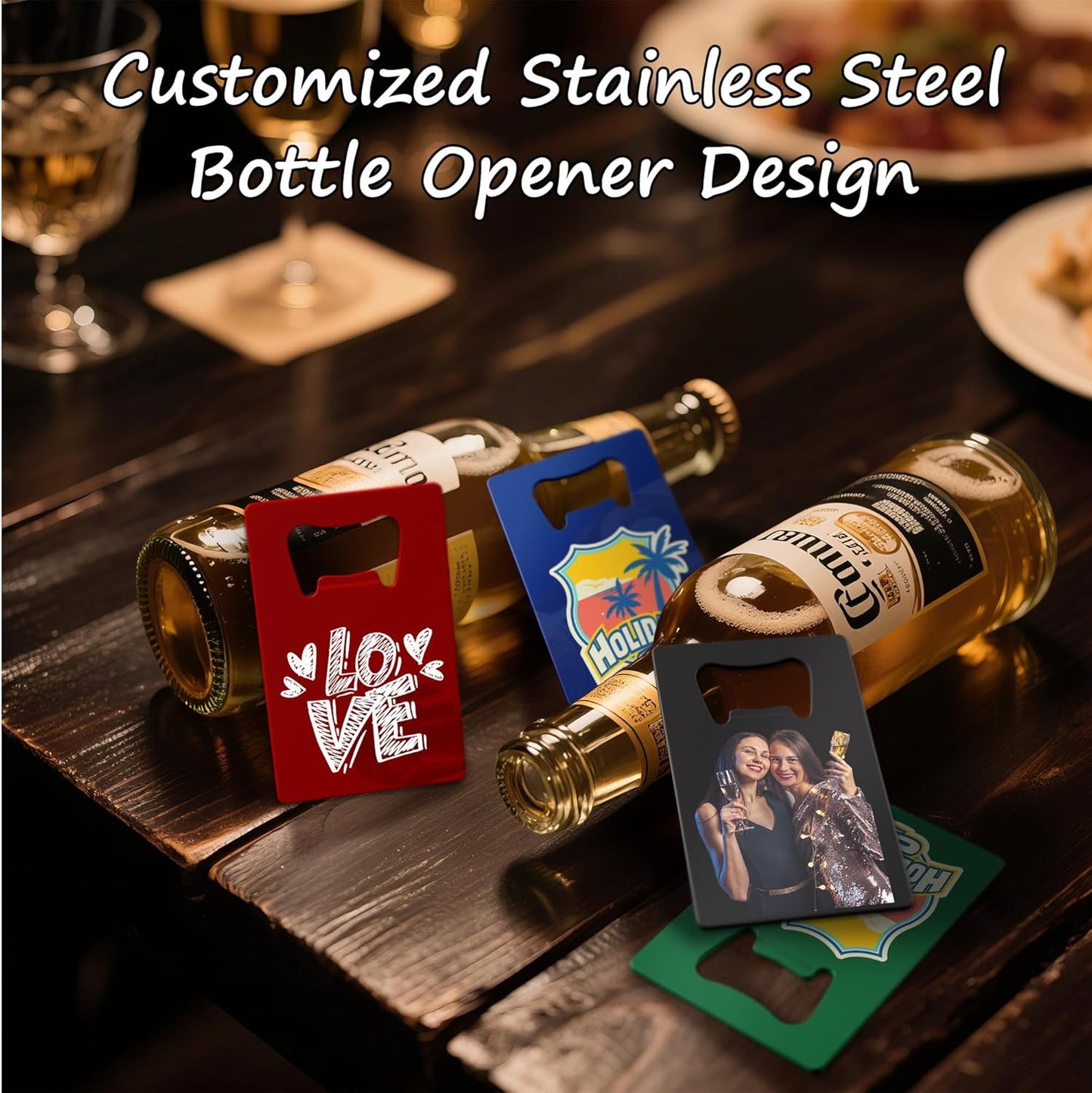 Personalized Credit Card Bottle Opener, Custom Stainless Steel Beer Bottle Opener, Upload Your Name/LOGO/Text, for Wedding Favors, Brewery, Bar, Anniversaries, Party (Black)
