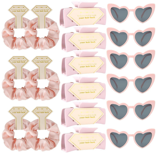18pcs Bridesmaid Scrunchies Proposal Gifts Bachelorette Hair Claws Clips Girls heart sunglasses for Wedding Party Favors(light Pink)