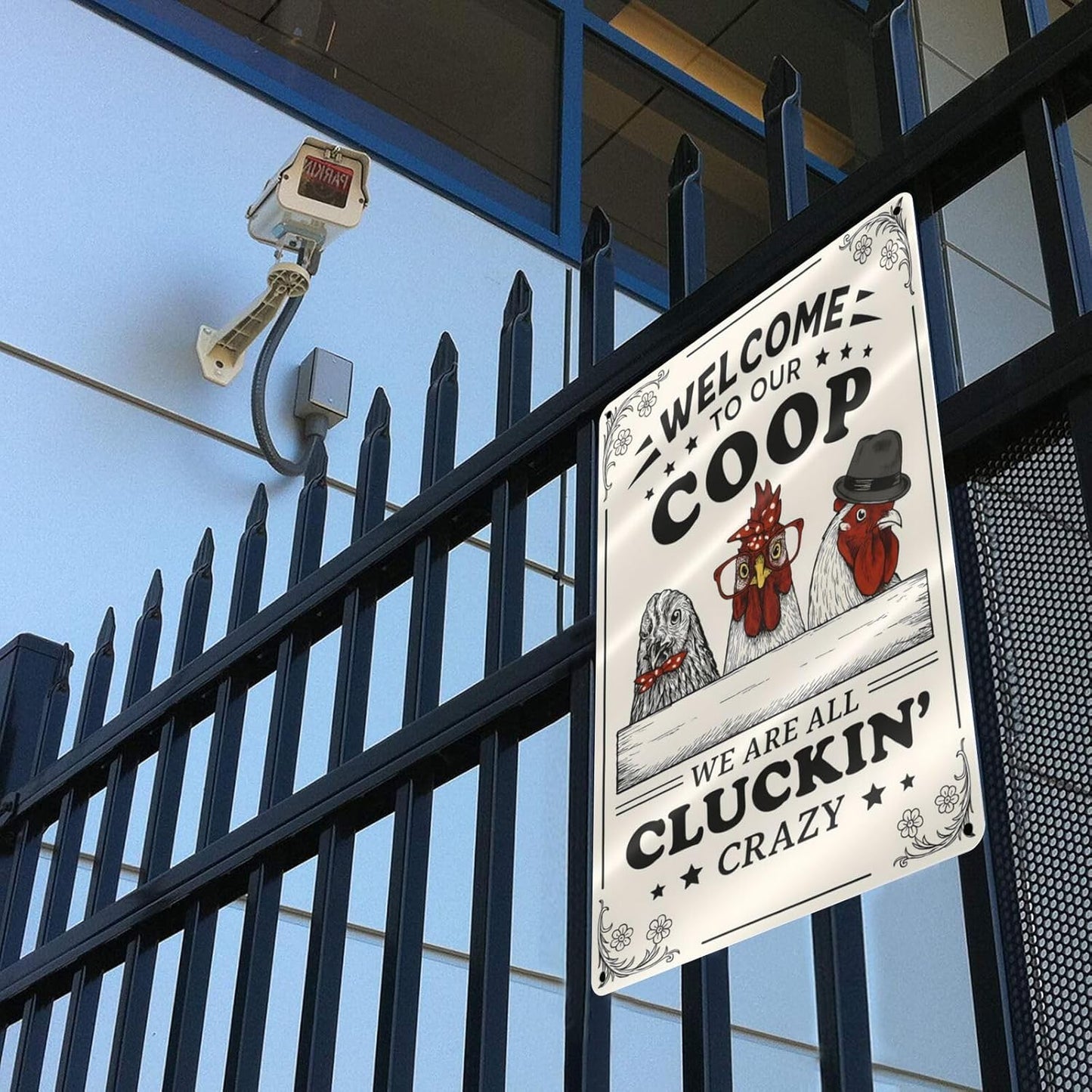 Funny Chicken Coop Sign - "Welcome to Our Coop" Rustic Farmhouse Chicken Decor for Coop or Home, 12" x 8" Metal Tin Sign