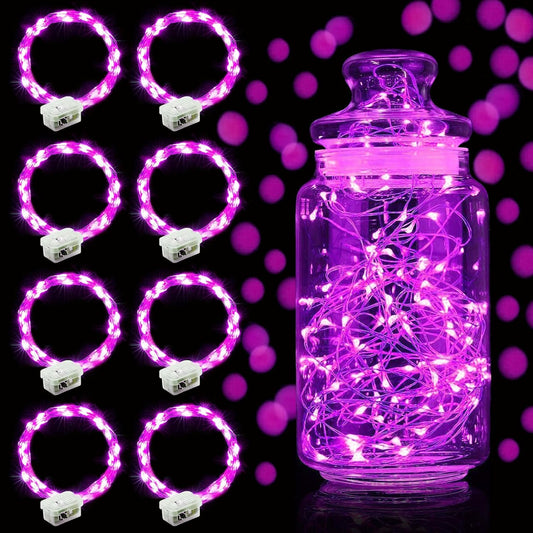 Aogist Led Fairy Lights 3 Modes Battery Operated String Lights Waterproof Silver Wire 7 Feet Firefly Starry Moon Mason Jar Lights for DIY Wedding Party Christmas (Pink, 8 Pack)