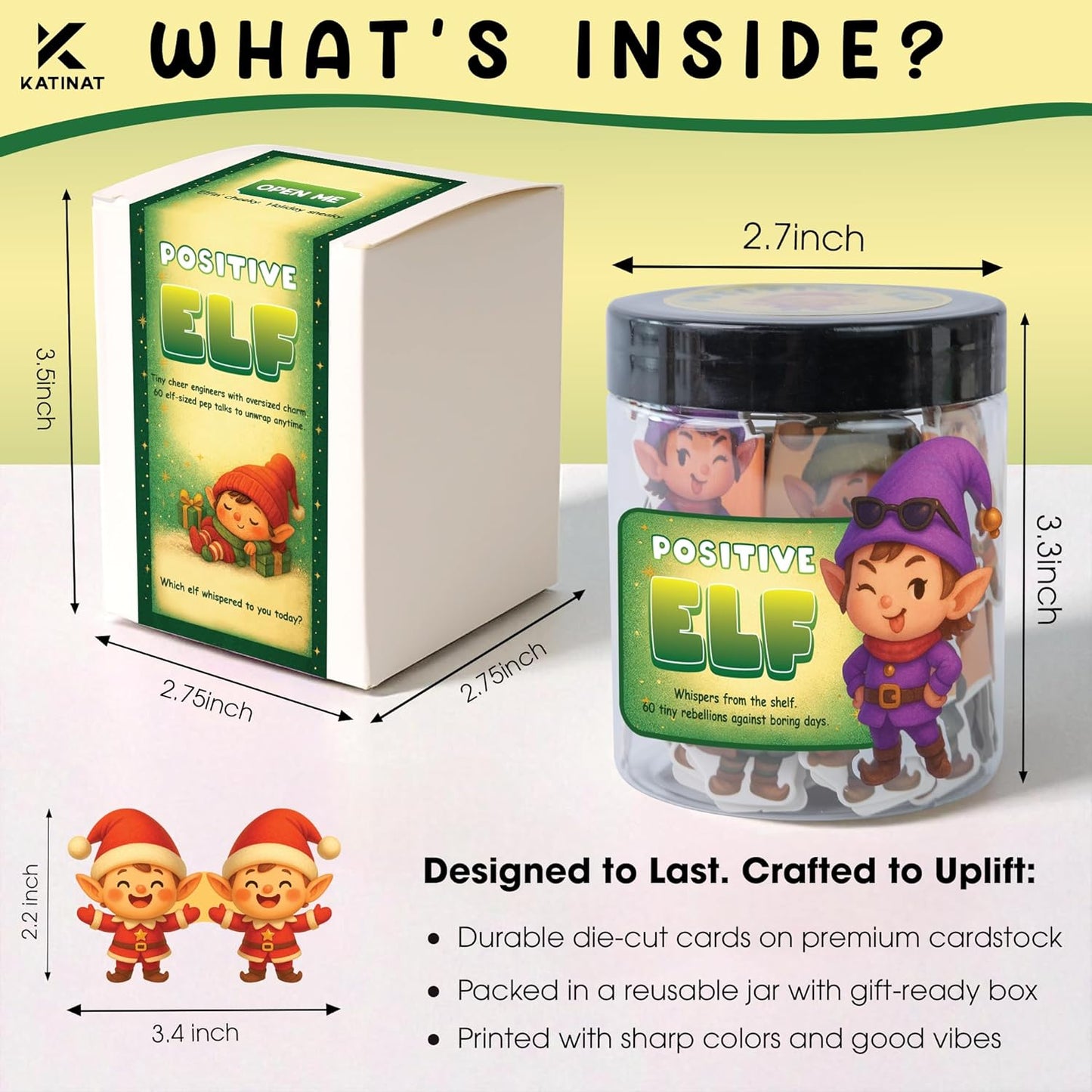 Positive Elf Jar – 60 Funny Emotional Support Elf, Christmas Gifts for Teens, Women, Men, Coworkers, Teachers, Sisters, Friends – Christmas Stocking Stuffer for Teen Girls, Boys, Women