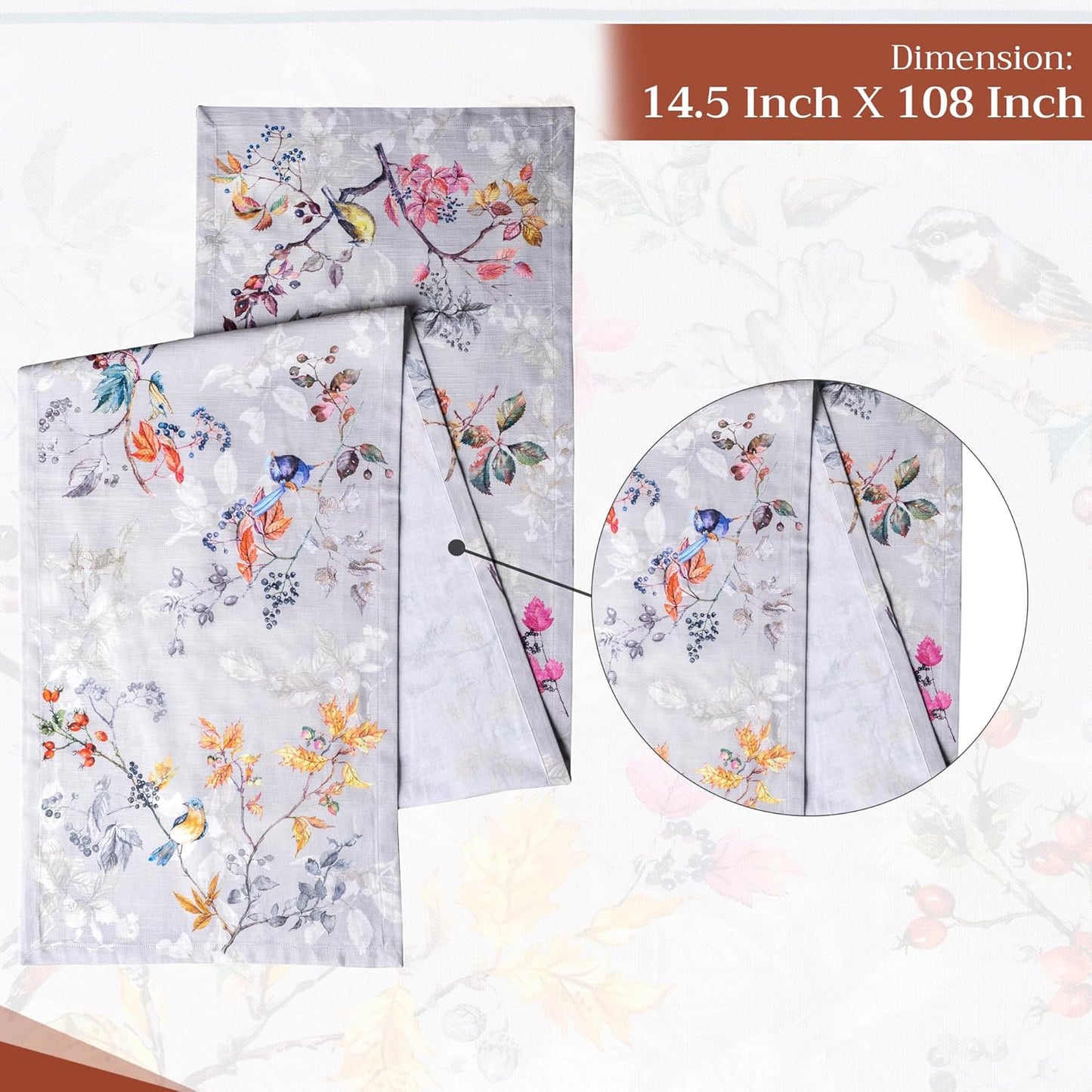 Maison d' Hermine Table Runner 100% Cotton Single Layer Table Runners 108 inches Long for Thanksgiving Christmas Decorations Home Kitchen Dining Party Wedding (Equinoxe - Grey, 14.5" x 108")