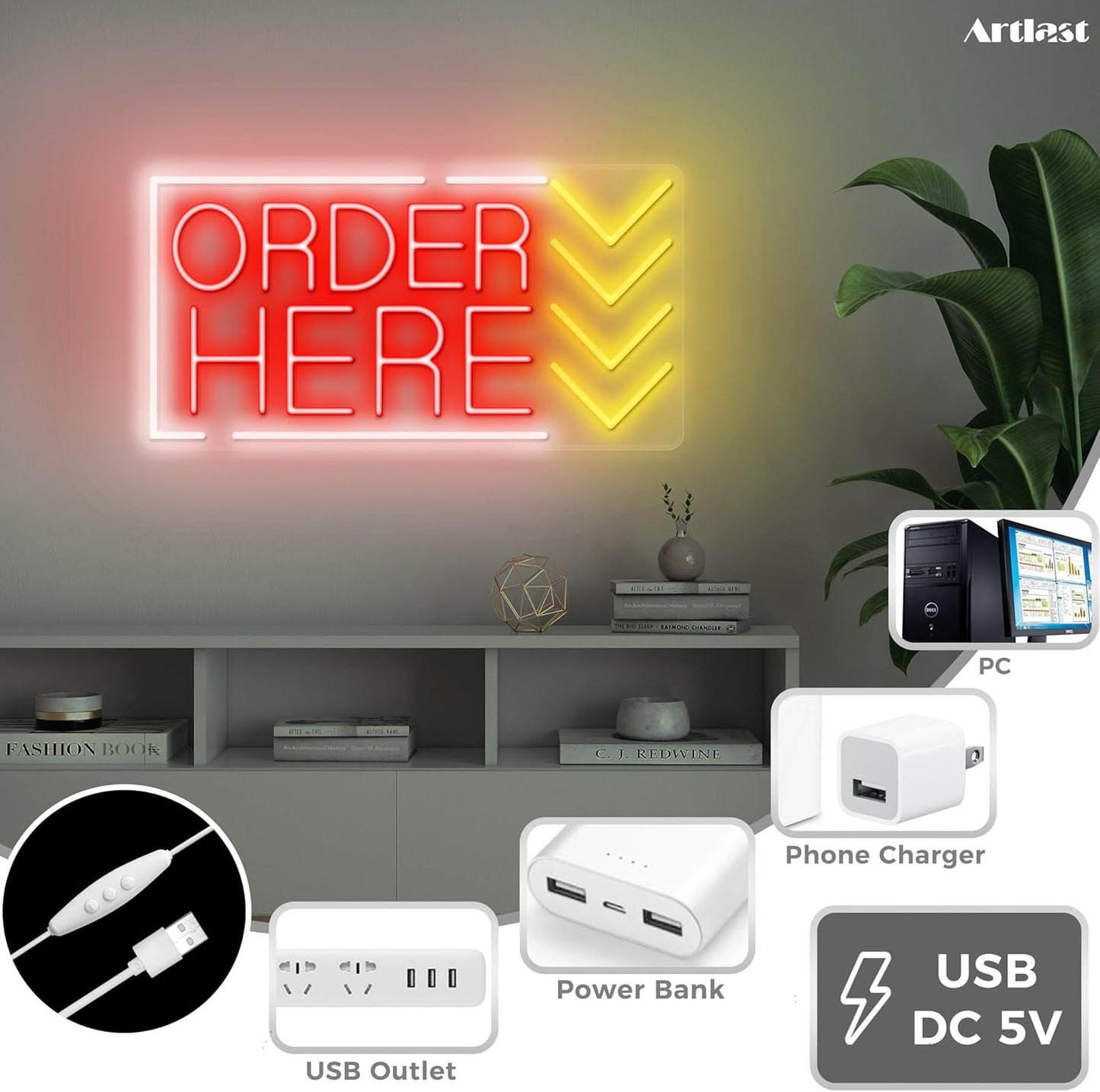 Order Here Neon Sign Red Light Up Order Here Sign for Store Supermarket LED Lights Order Decor Neon Lights Sign for Business Bar Shop Wall Decor