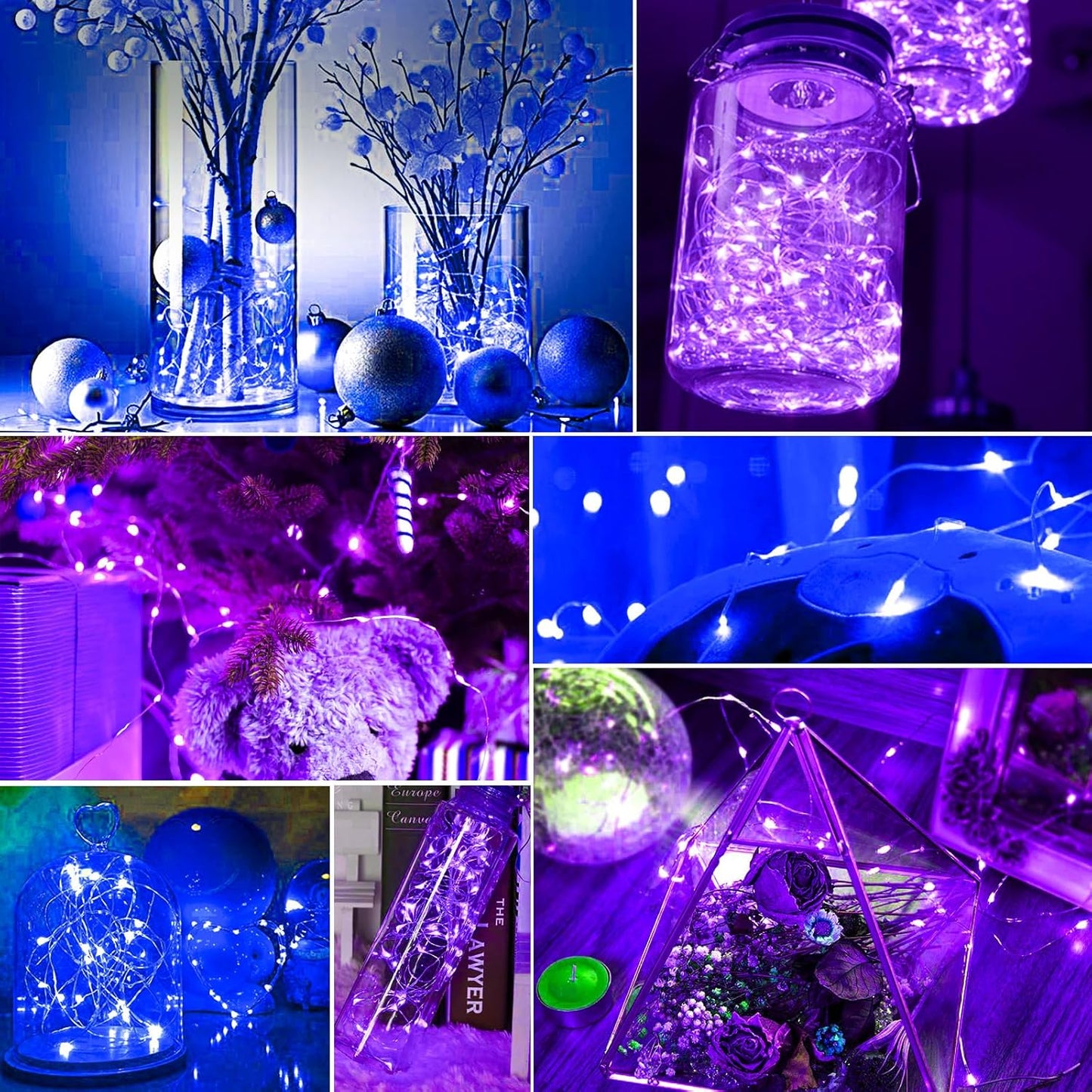 pozzolanas 24 Pack 7ft Waterproof LED Fairy Lights - Battery Operated String Lights with 20 LEDs for Home, Mason Jar, Party, Wedding, Halloween, Christmas Decorations (12 Purple & 12 Blue)