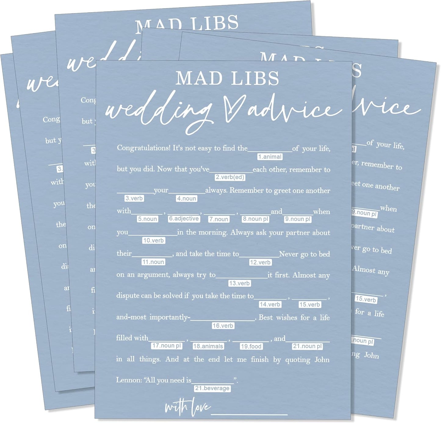 Wedding Advice Cards - Bdvice and Wishes for the Newlyweds Mr and Mrs Bride & Groom Perfect for Bridal Shower Wedding Games and Guest Book Alternative Pack of 25 Minimalist Blue 5x7 Inch Cards - B08