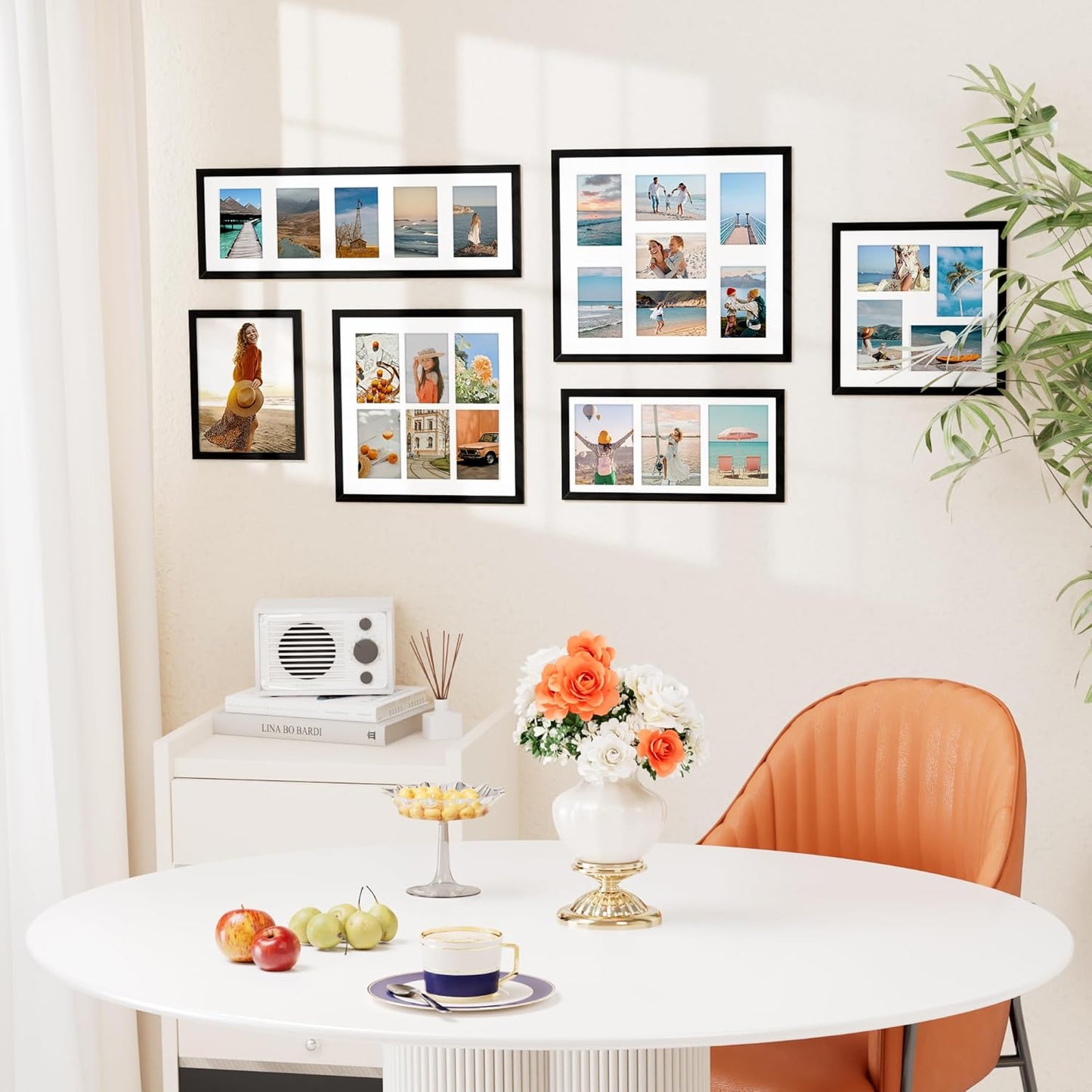 Vittanly 14x14 Collage Picture Frame, Displays 6Pcs 4x6 Pictures with Mat, Picture Frames Collage Wall Decor for Horizontal or Vertical Display, Black, 1 Pack