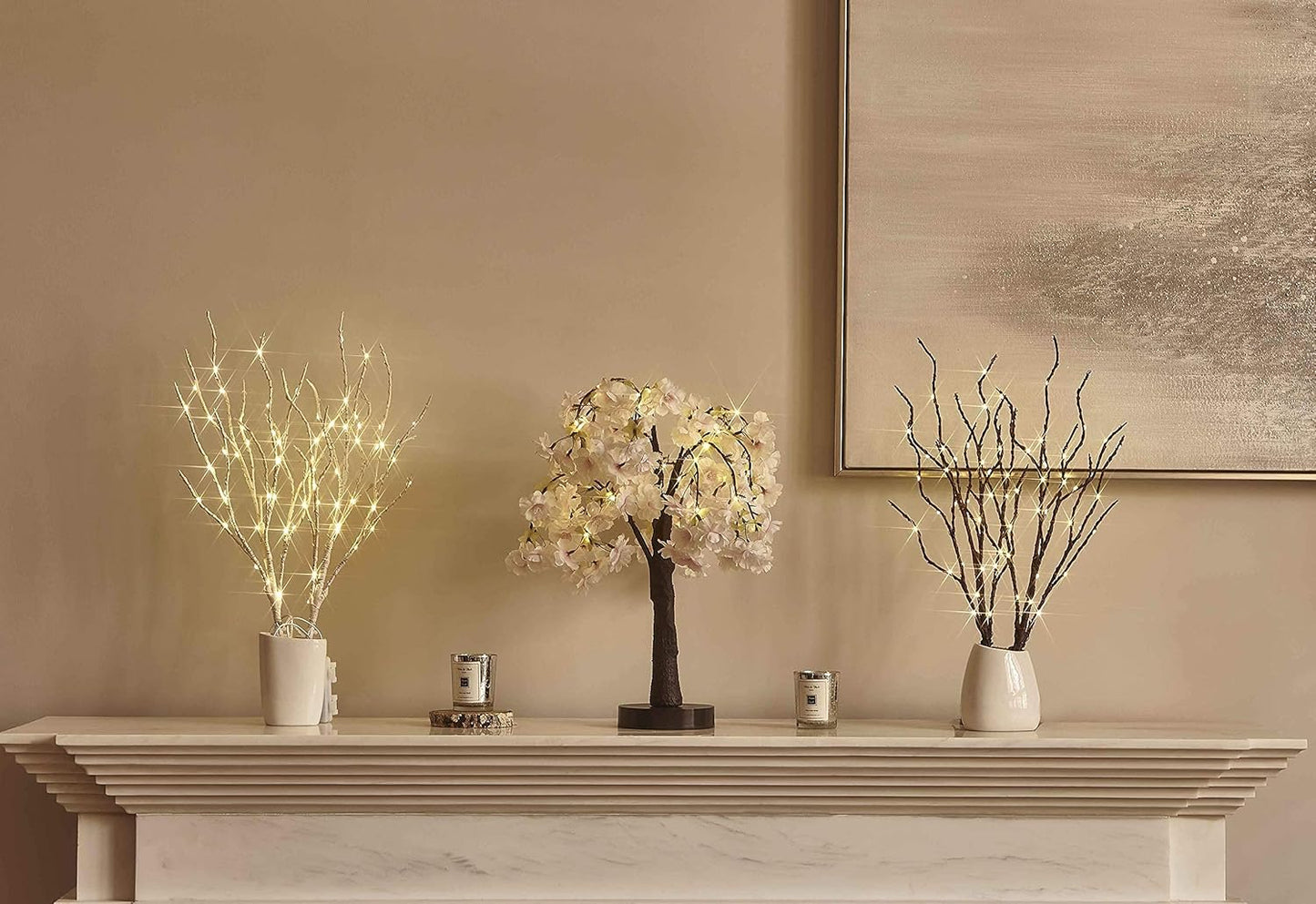 LITBLOOM Lighted Cherry Blossom Tree Pink 18IN 40 LED with Timer Artificial Tabletop Bonsai Tree Lights USB Plug or Battery Operated for Wedding Party Home Birthday Decoration