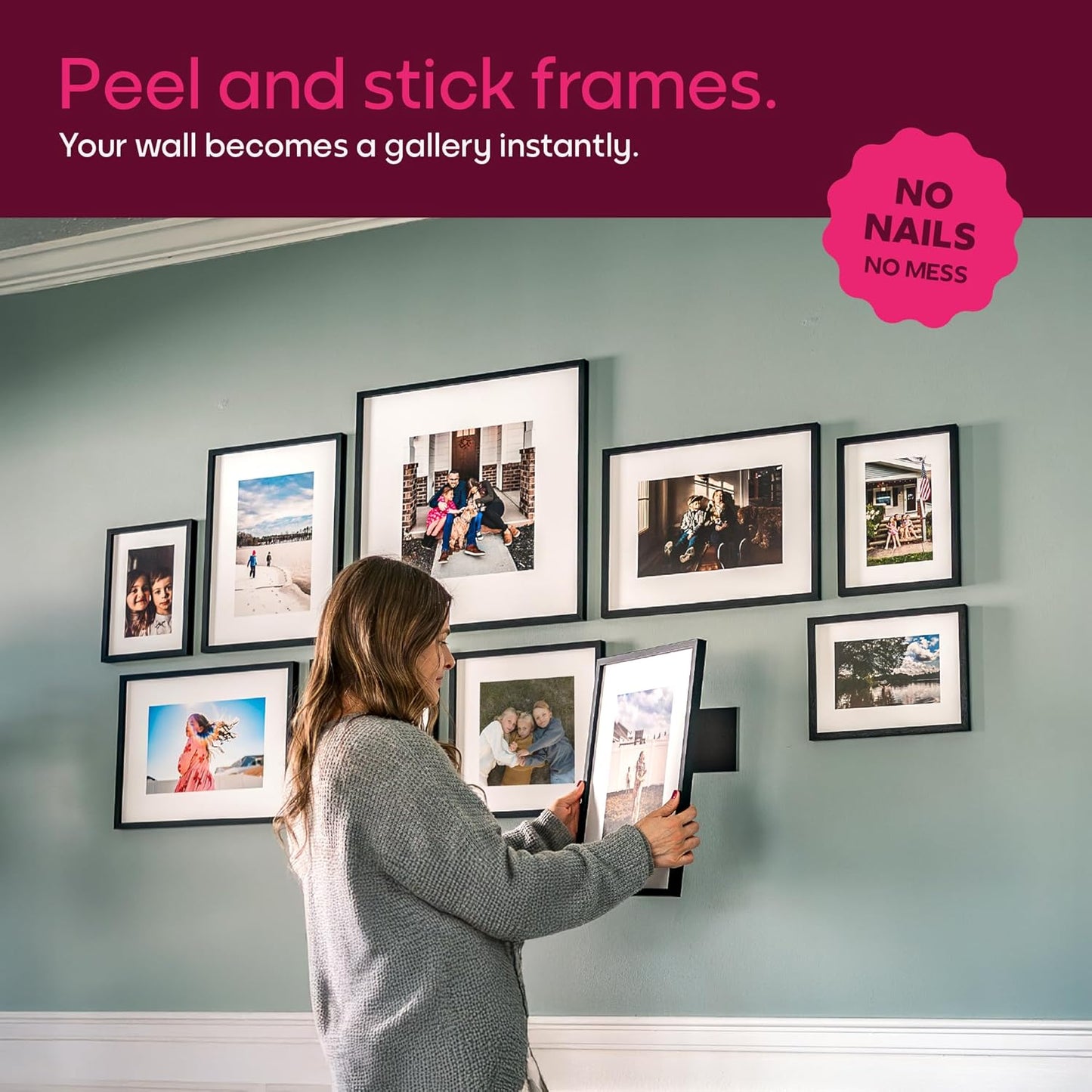 Mixtiles Official - Custom Photo Tiles - Personalized Printed Photos - Magnetic Wall Frames - Adhesive Sticker, No Nails - Various Sizes and Frames - large-set-Tile - Frameless