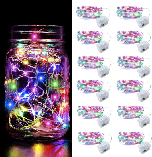 Aogist 12 Pack Fairy Lights 3 Modes 7ft 20 LED Waterproof,Battery Operated Silver Wire Firefly Starry Moon Mini String Lights for Mason Jars Christmas DIY Crafts Wedding Party Bedroom,Multicolor