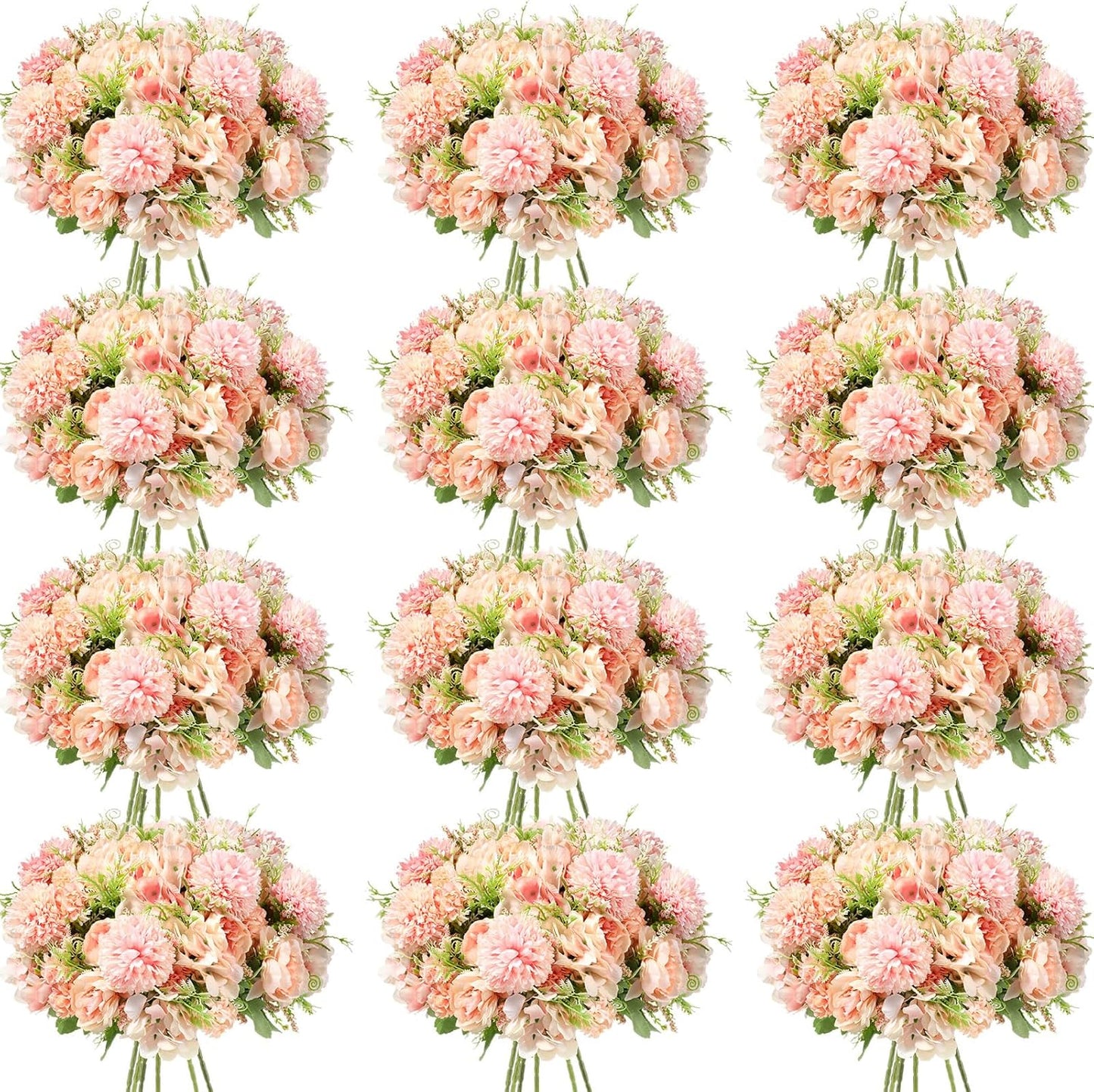 Tigeen Artificial Flowers Artificial Peonies Silk Flowers Faux Peony Fake Peony Silk Hydrangea Bouquet for Wedding Table Centerpiece Floral Vase Decor(Light Pink,12 Bundles)
