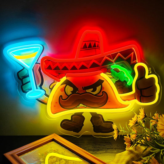Tacos Neon Sign for Wall Decor,Dimmable Led Tacos Neon Light for Mexican Restaurant Decor Mexican Burritos Led Light Neon Light for Shop Restaurant Window Fast Food Shop Wall Decoration