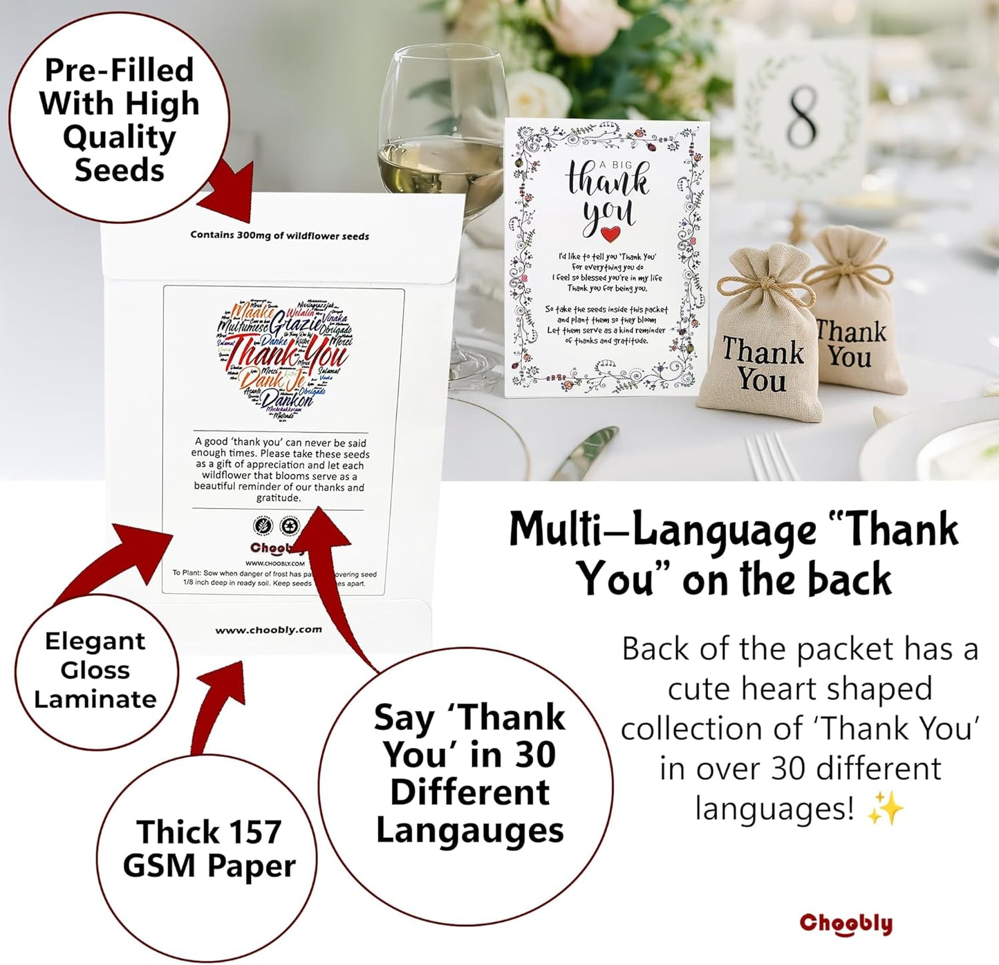 Thank You Seed Favors | 20 Packets | Pre-Filled | Show Thanks and Gratitude | Gender Neutral | Bridal Showers, Weddings, Baby Showers, Celebration of Life, Birthday, Memorial, Remembrance