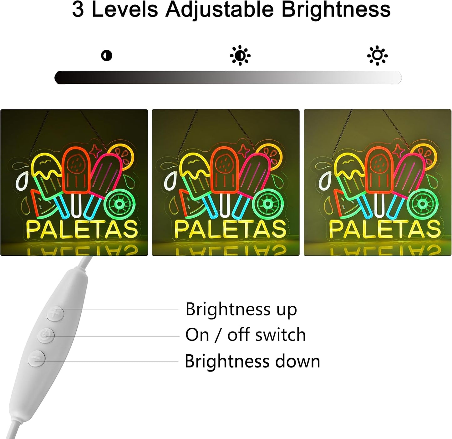 CNBEYOUNG Paletas Neon Sign, Neon Lights Hanging Wall Art Decoration for Mexican Restaurant Popsicle Ice Pop Shop Bar Kitchen Party Home Decor, USB - Driven, Super Bright & Adjustable,16x 12.6inches