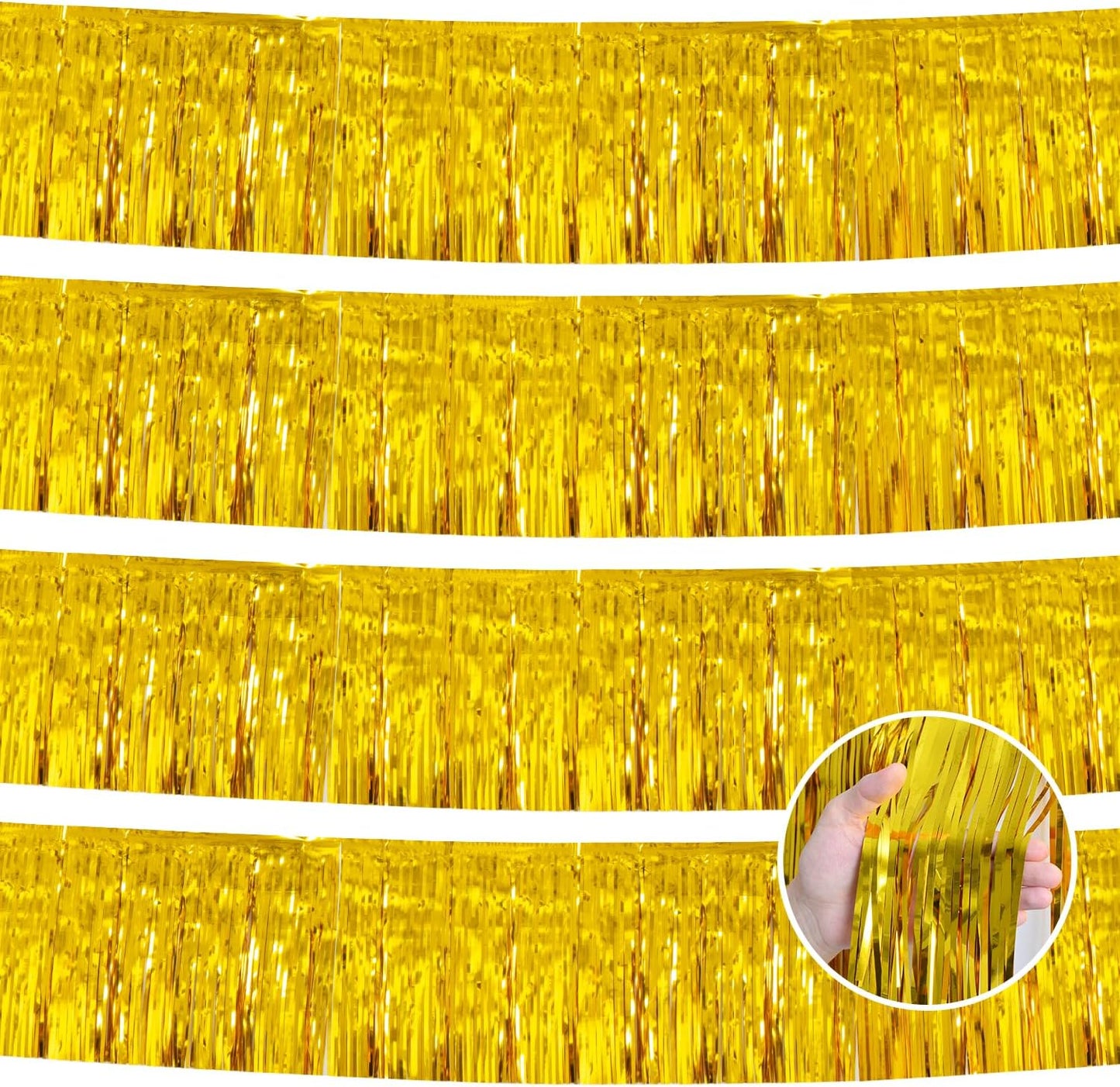 Gold Birthday Decorations Tinsel Garland Parade Float Decorations for Trailer 4Pack 12FT Christmas Party Decor Ceiling Fringe Banner Backdrop for Streamers Party Decorations