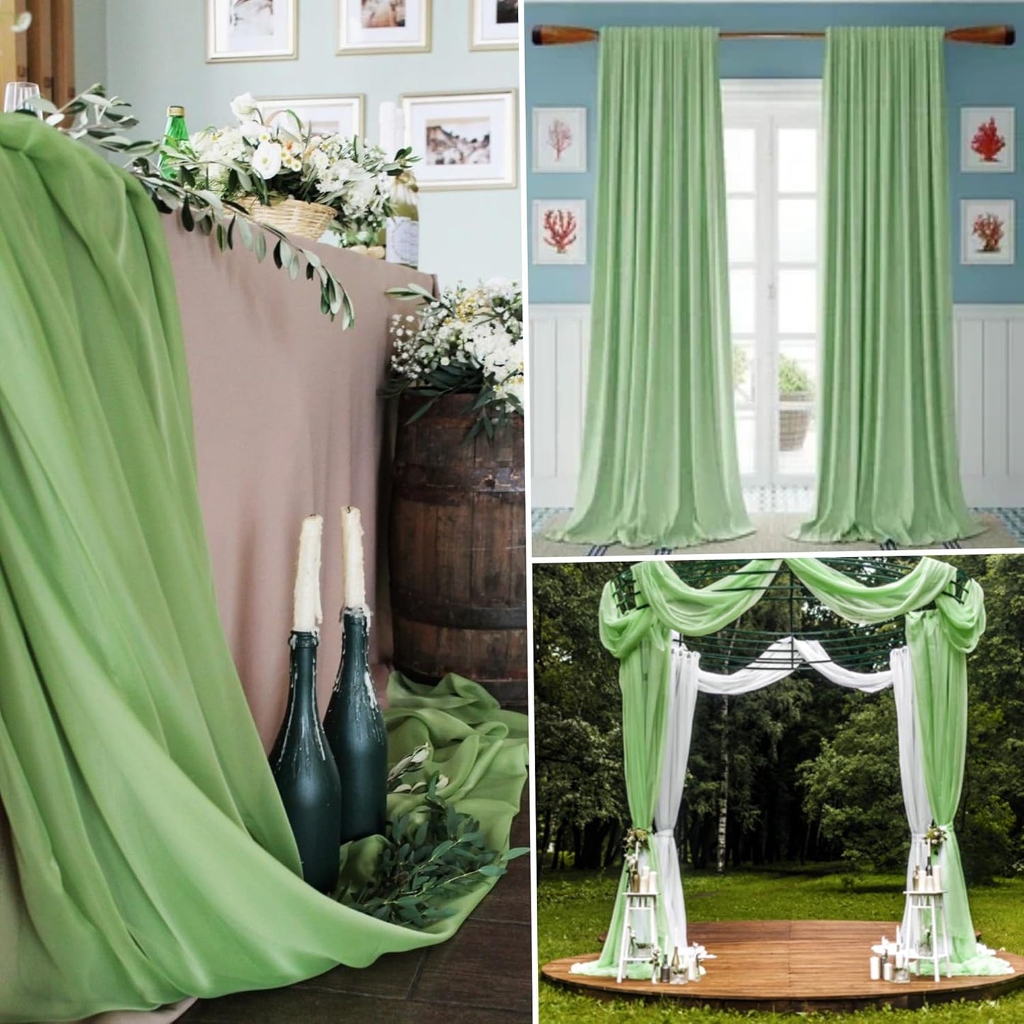 4 Panels Wedding Arch Draping Fabric 28"x 20Ft Chiffon Wedding Arch Drape Chiffon Fabric Drape Sheer Backdrop Curtain for Nuptials Party Ceremony Birthday Reception Backdropn Ceiling Decor(Sage Green)