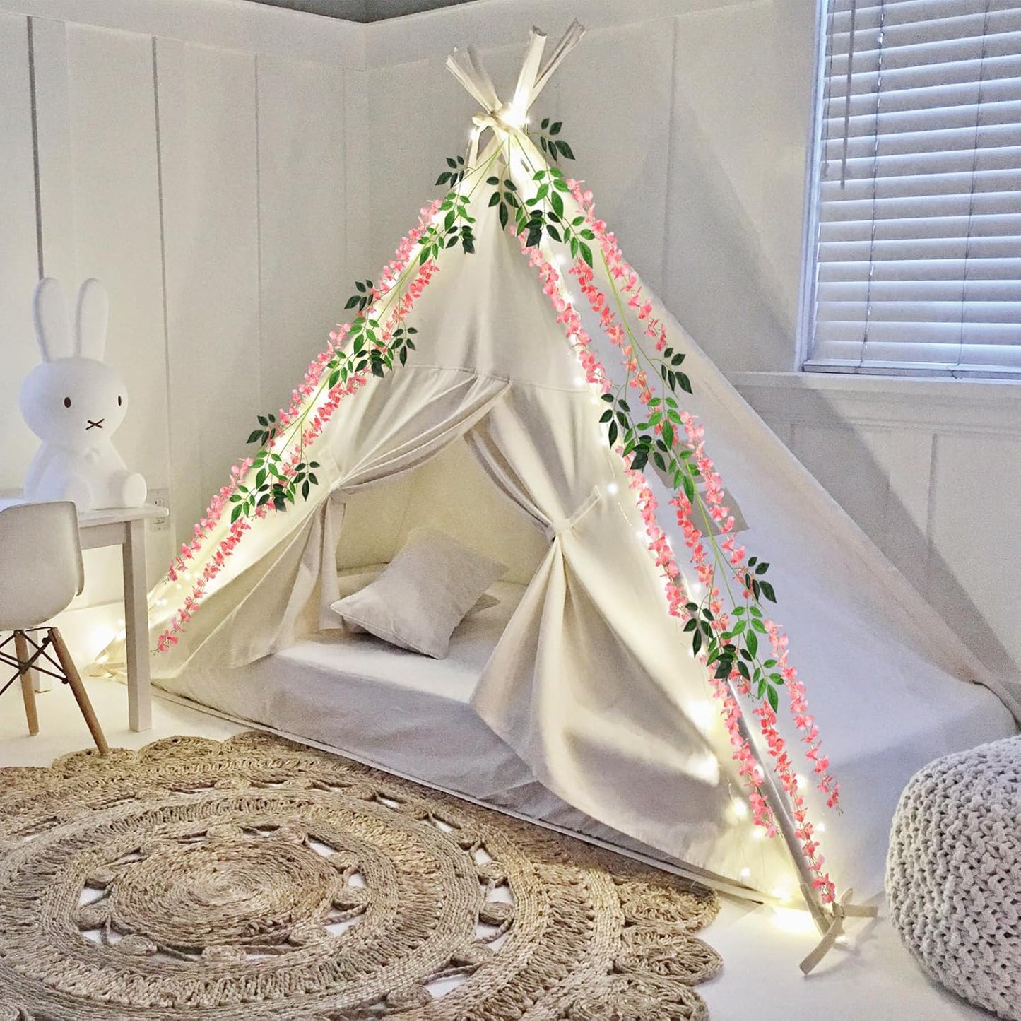 5 Pack Dark Pink Wisteria Hanging Flowers, 3.44 Ft Fake Hanging Flowers, Artificial Wisteria Garland Vines for Wedding Room Backdrop Outdoor Patio Garden Decoration