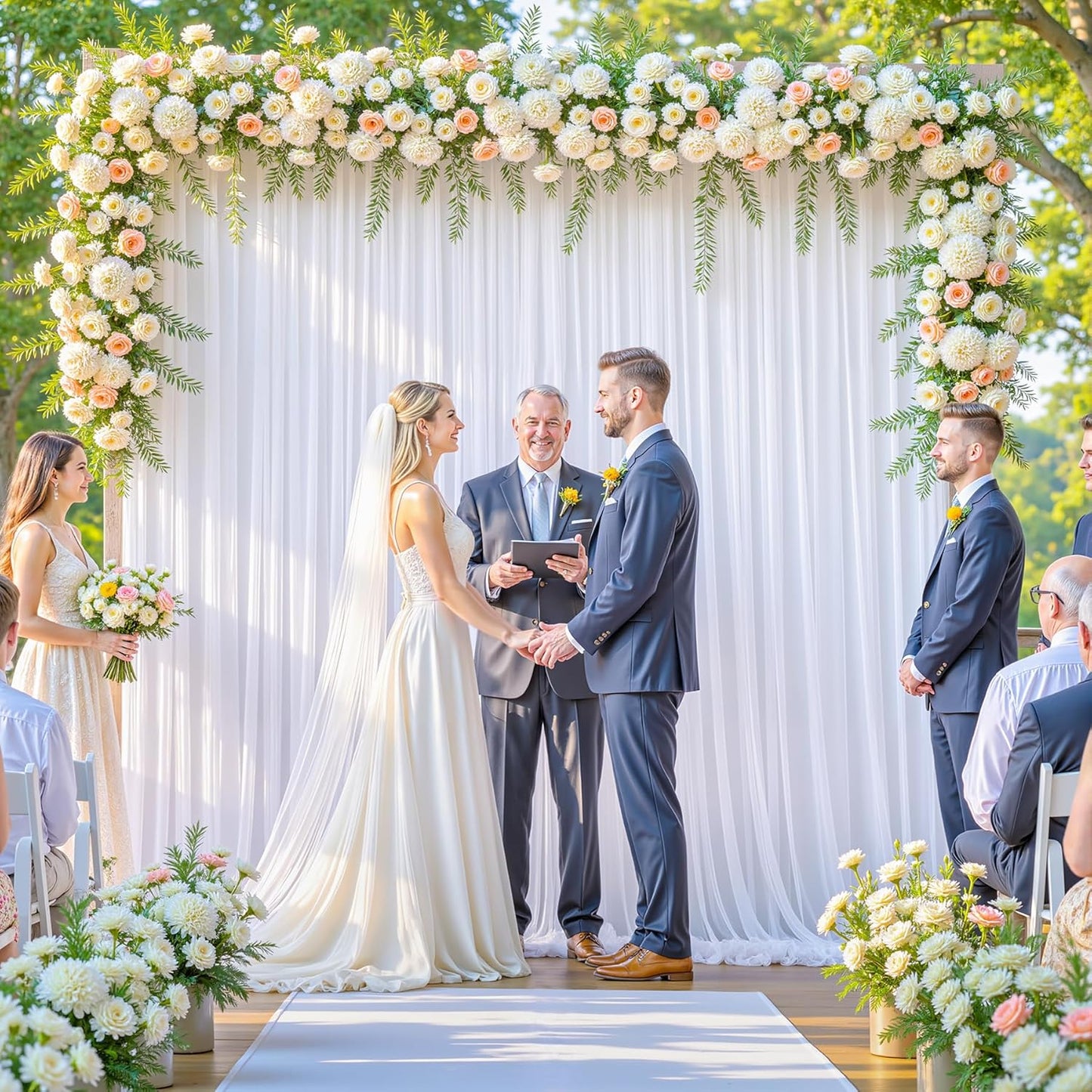 White Tulle Backdrop Curtain for Wedding Parties,10ft x 10ft Wrinkle Free Curtain Backdrop,2 Layer Drapes for Backdrop,Polyester Wedding Back Drop for Bridal Shower Birthday Baby Shower Photography