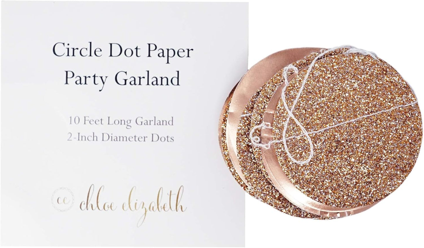Circle Dots Paper Party Garland Streamer Backdrop (10-Pack, 10 Feet Per Garland, 100 Feet Total) - Rose Gold Glitter