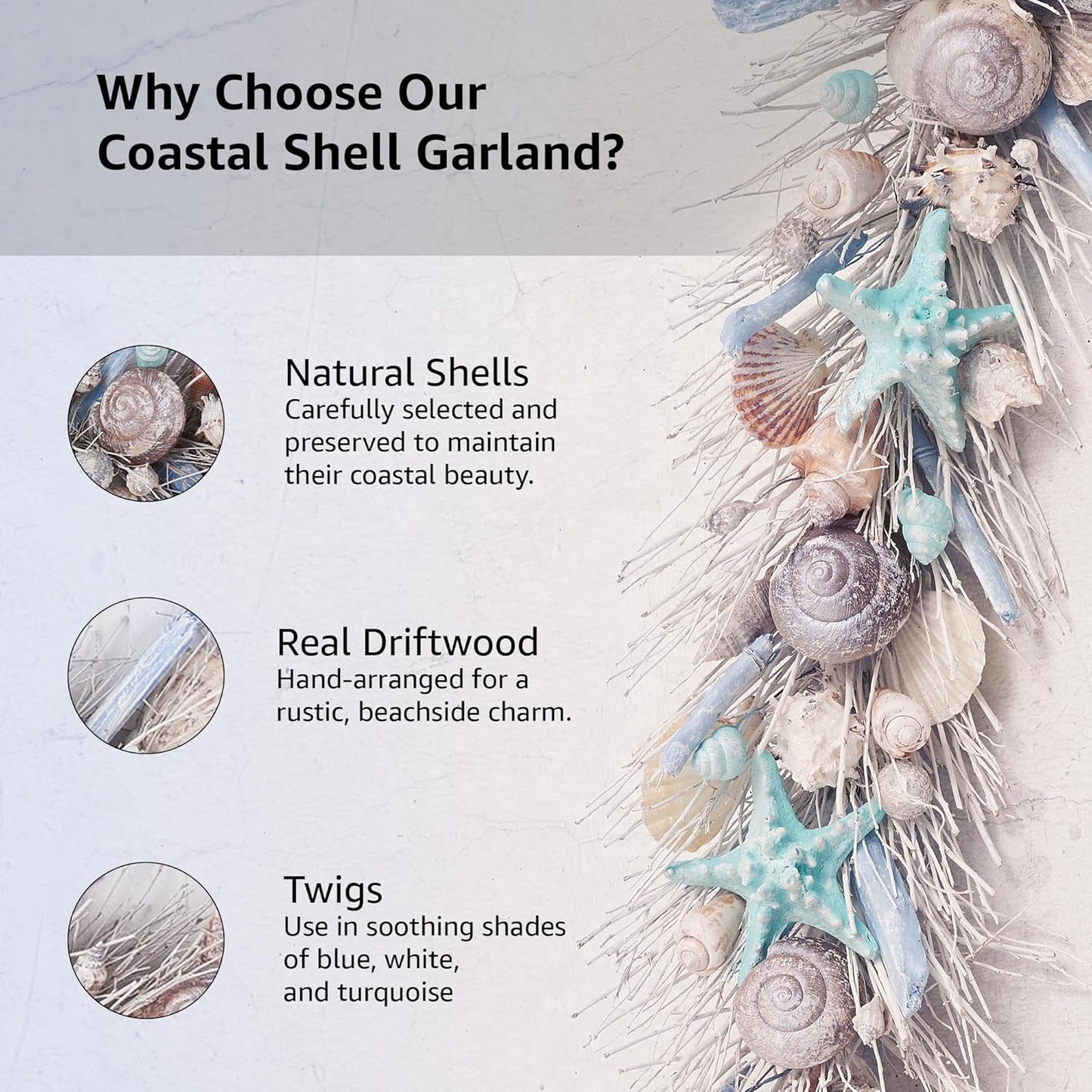 HOLIDAY TREE Handcrafted 48'' Shell Coastal Summer Garland for Home, Staircase, Wall, Hallway and More