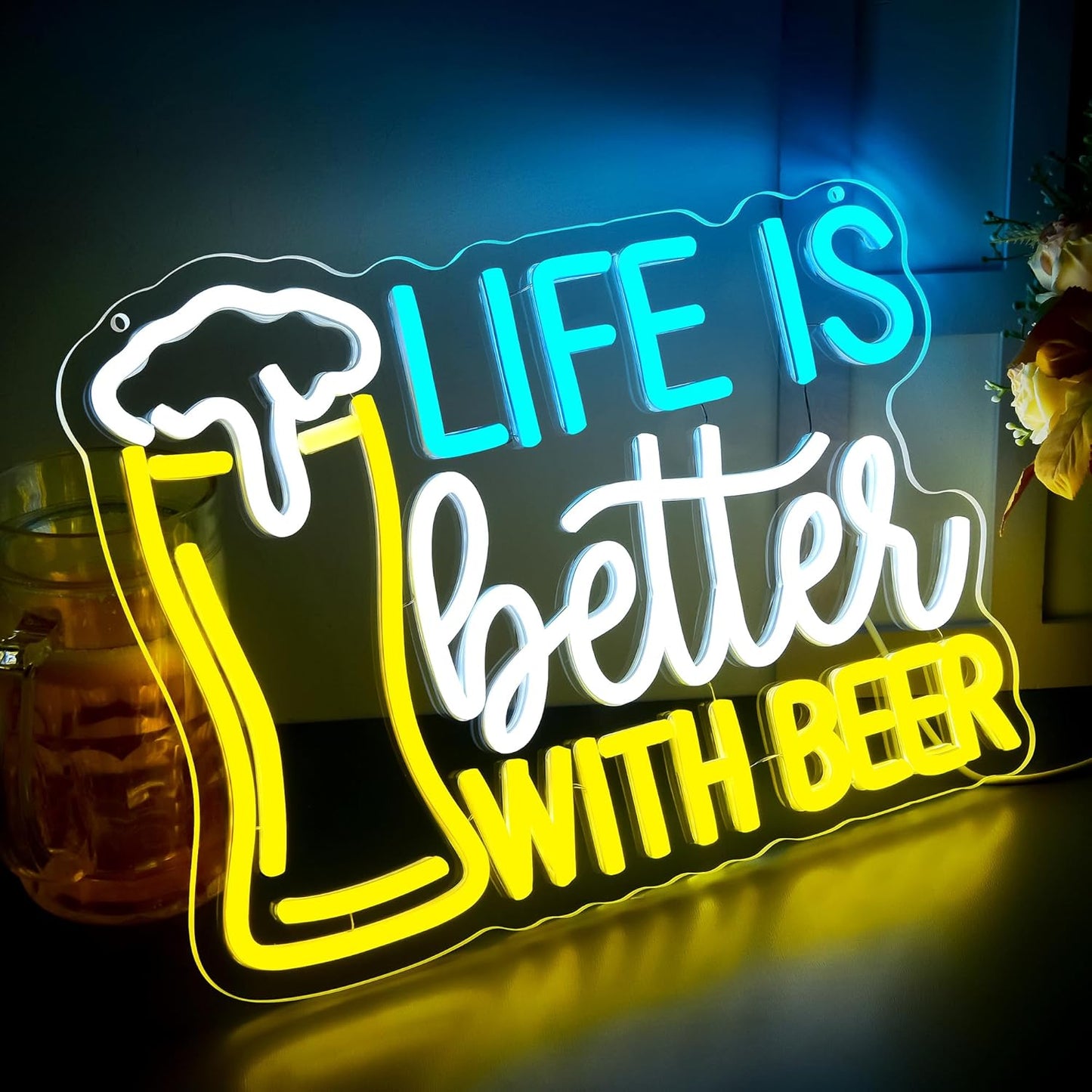 Beer Neon Sign for Wall Decor Bar LED Sign Beer Neon Light for Man Cave Bedroom Home Bar Shop Pub Bistro Party Hotel Game Room Decor Birthday Gifts for Man USB Powered Size14.1 * 10.2inches(JTD293)