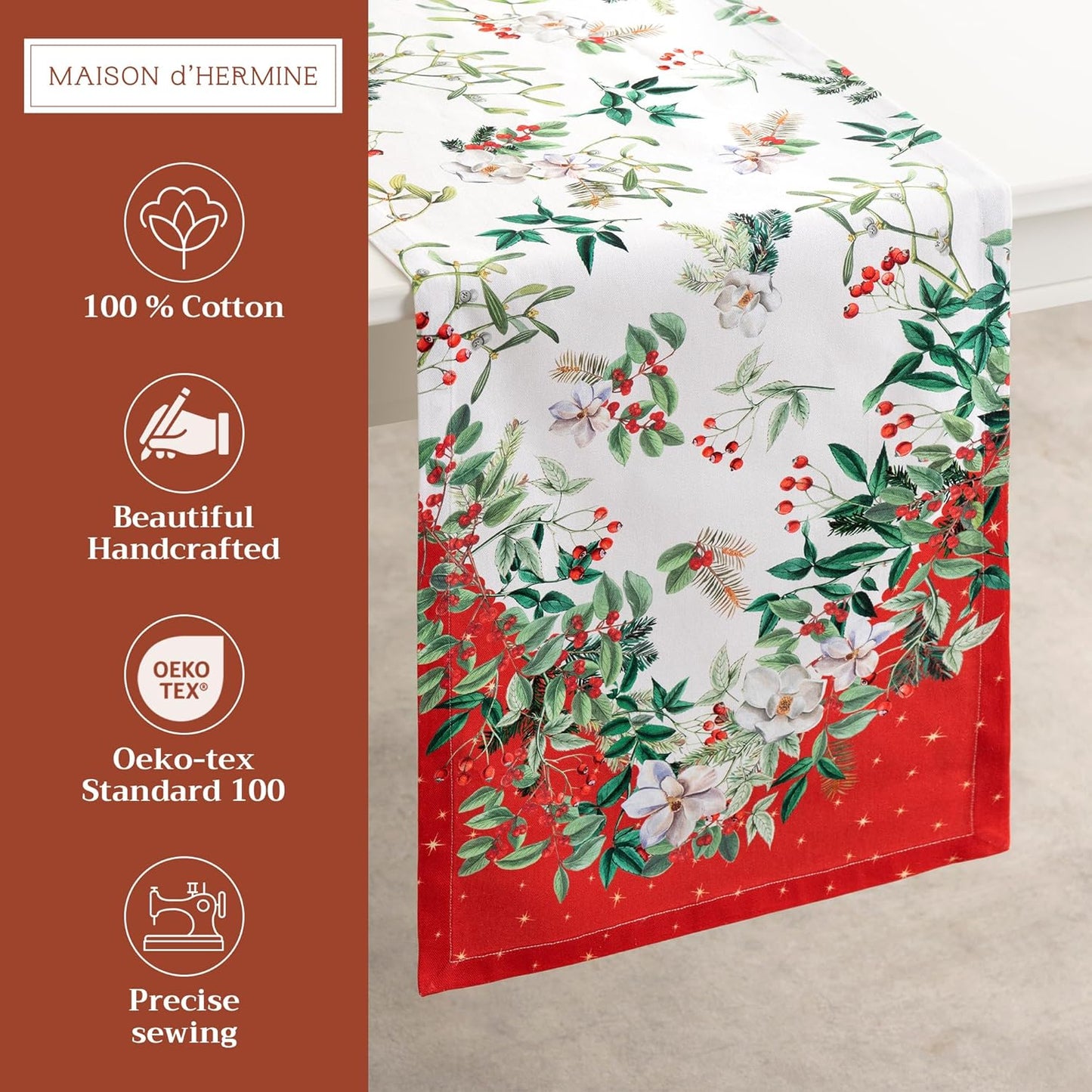 Maison d' Hermine Table Runner 100% Cotton Double Layer Table Runners 72 inches Long for Thanksgiving Christmas Decorations Home Kitchen Dining Party Wedding (Noel, 14.5" x 72")