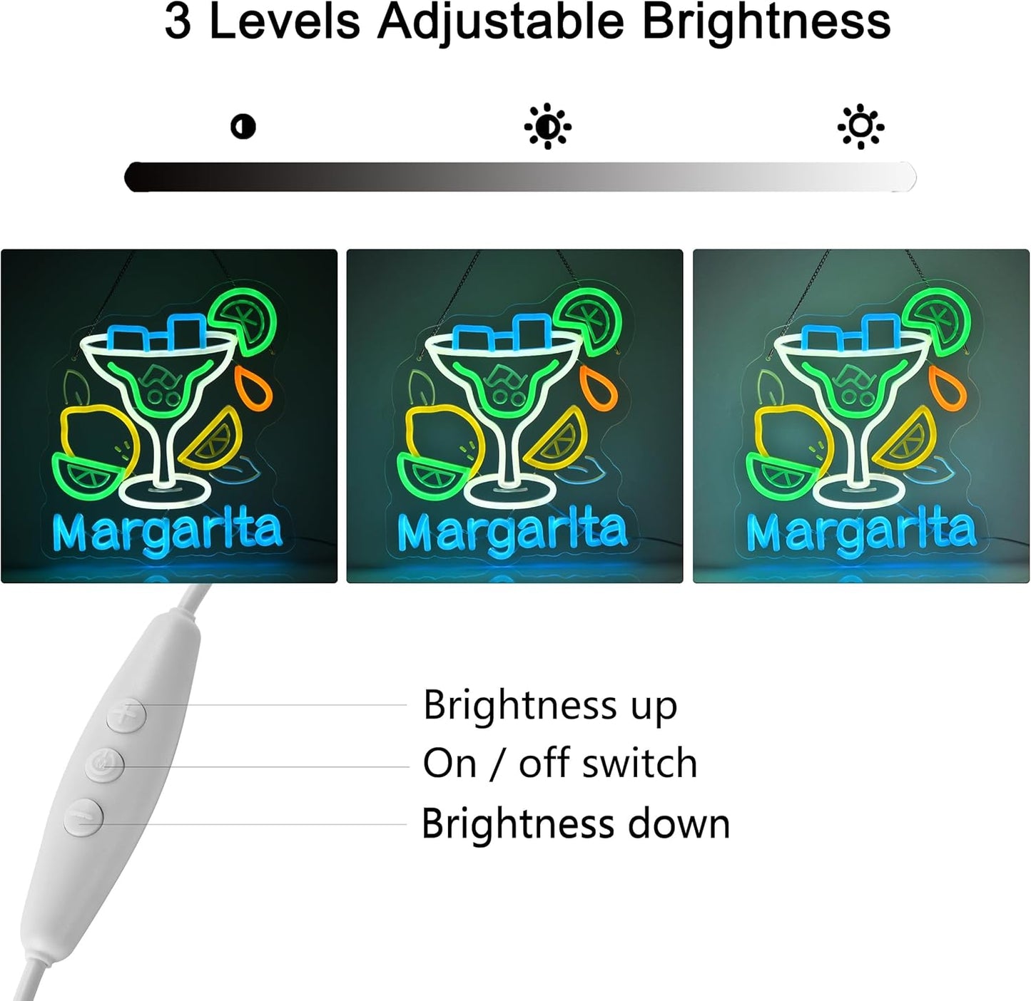 CNBEYOUNG Margarita Neon Sign, Neon Lights Hanging Wall Art Decoration for Restaurants Shop Cocktail Bar Kitchen Party Home Decor, USB - Driven, Super Bright & Adjustable,14.17x 12.6inches