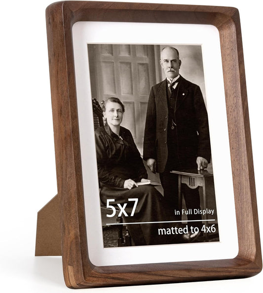 5x7 Wooden Picture Frames USA-Sourced Natural Walnut Wood Solid Wood Photo Frame Handcrafted Rounded Corner with Mat to 4x6 Picture Display with Real Glass Family Picture, Wedding Picture