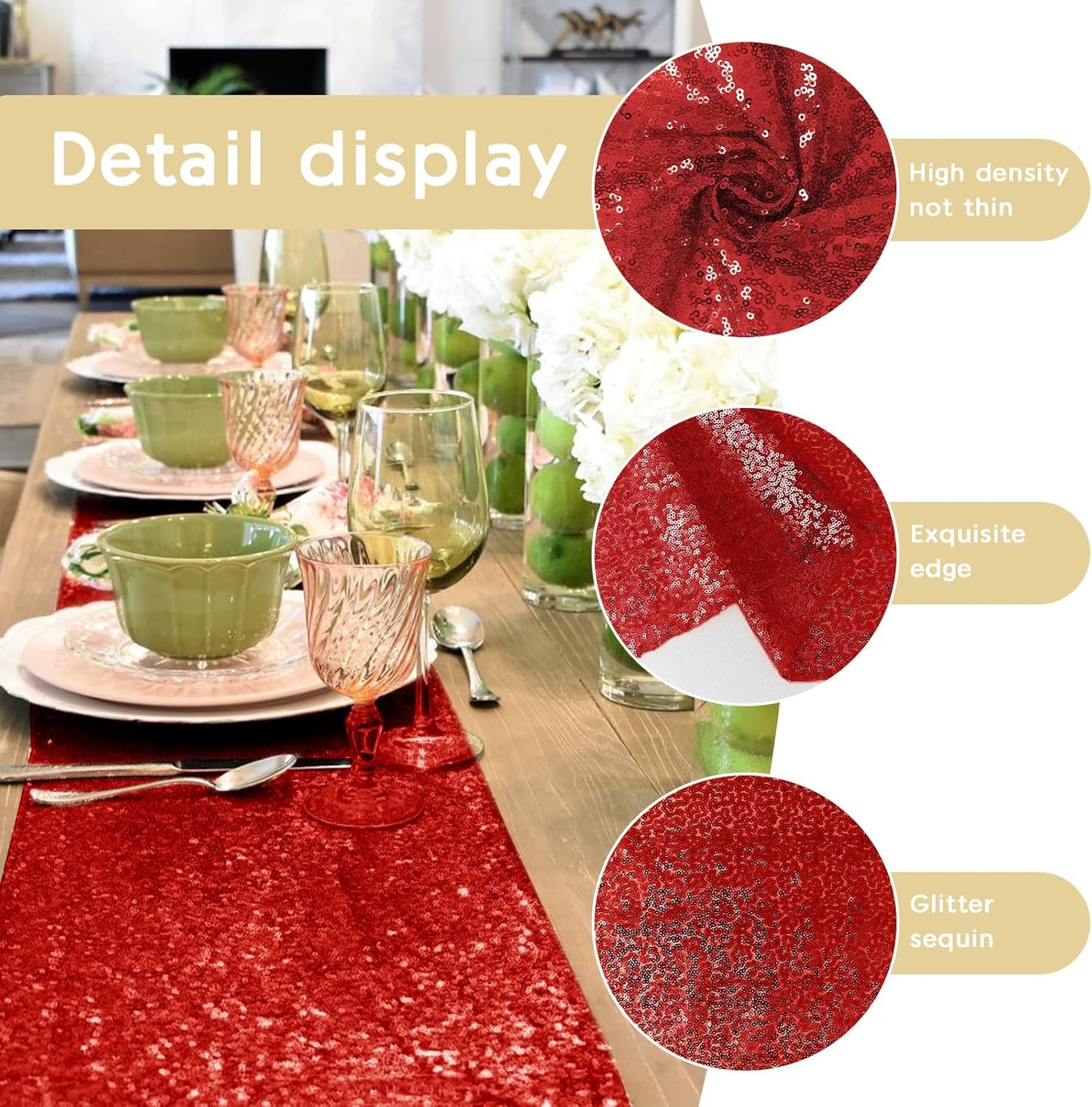 2 Packs 12 x 72 inches Sequin Table Runner, Red Glitter Table Runner for Birthday Party Supplies Wedding Engagement Baby Shower Holiday Celebration Event Decorations