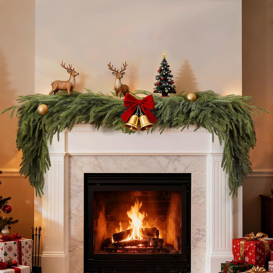 6ft Christmas Norfolk Pine Garland - Real Touch Artificial Greenery Cedar Garland for Xmas Fireplace Mantle Table Window Home Holiday Decoration