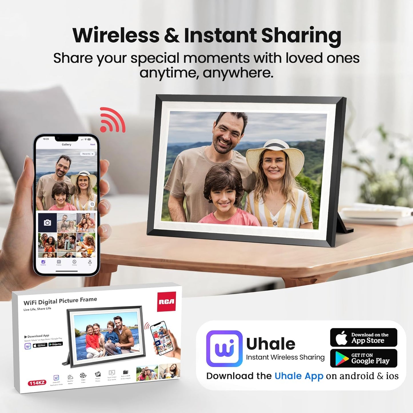 RCA 10.1" WiFi Digital Picture Frame, Electronic Photo Frames 32GB Storage, HD IPS Touch Screen WiFi Frame/Auto Rotate/Wall Mounted, Easy Setup in Uhale App to Share Photo/Video Anytime | (4Pack)