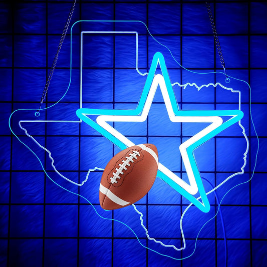 Cowboy Football Neon Sign Texas Neon Sign for Wall Decor - Neon Star Acrylic USB Powered LED Wall Art Decor, Light Up Sign Dimmable, for Man Cave Bedroom Bar Club Party Game Room 14.02 x 13.35 Inches