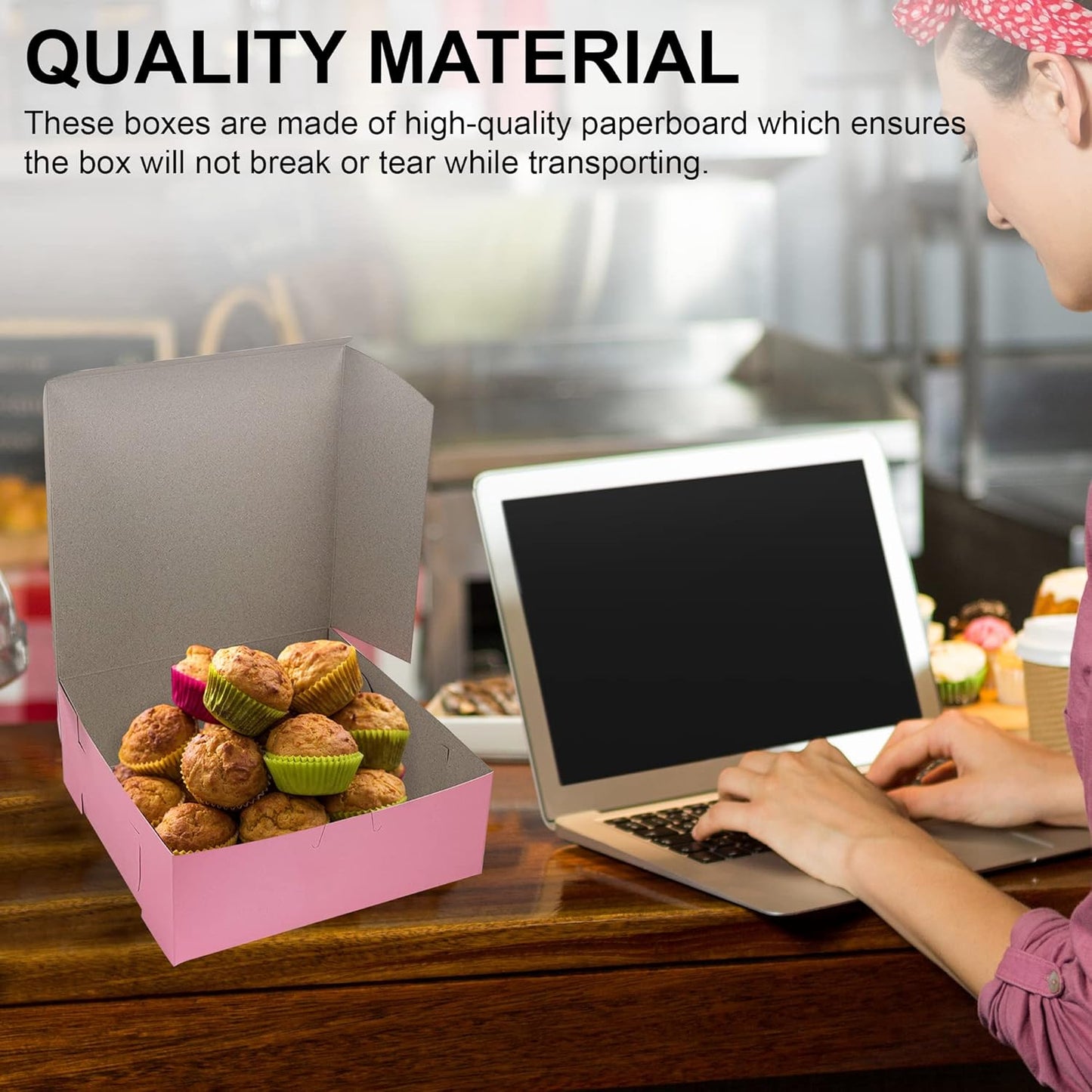MT Products Pink Cupcake Boxes 8" x 8" x 3" - Bakery Boxes No-Window (Pack of 15) - Made in the USA