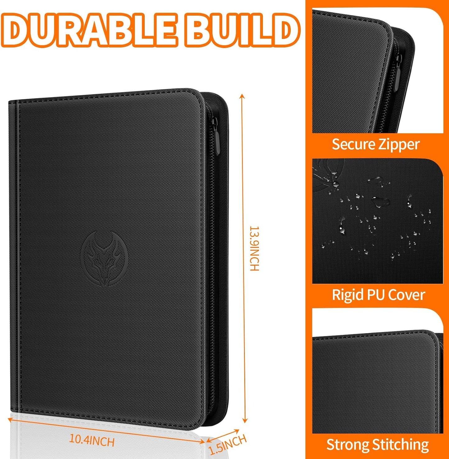 UWULK Card Binder,9 Pocket Side-Loading Trading Card Binder - Hord 360 Cards,Ringless Card Folder Holder for TCG MTG Sports Cards-Zipper Card Collection Album(Black)