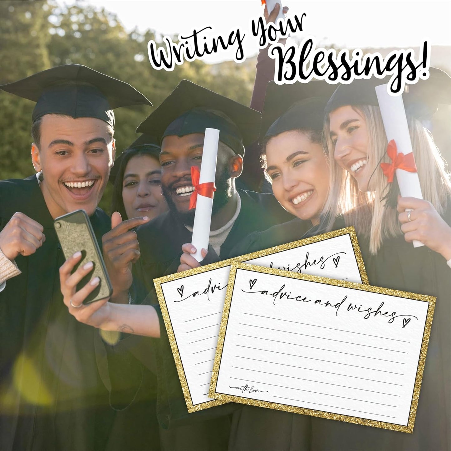 30 Advice & Wishes Cards - Shiny Gold - Double Sided Fill-In Advice Cards For Bridal, Wedding, Graduate Party, Mr & Mrs, Retirement, Baby Shower, Party Favor & Supplies - A01