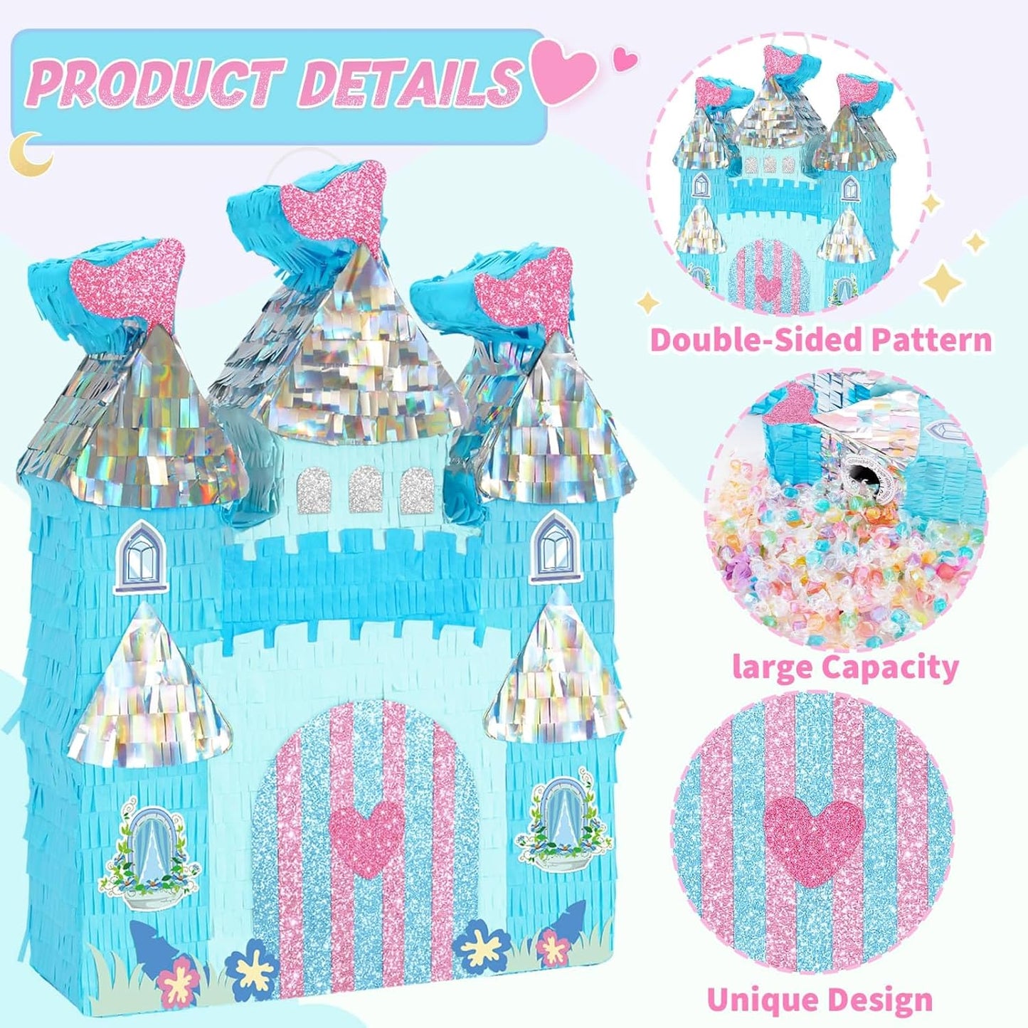 WERNNSAI Princess Castle Pinata - Ice Castle Pinata Blue Princess Party Decorations for Girls Birthday Party Game Magical World Birthday Party Decoration Supply Winter Fairy Party Game
