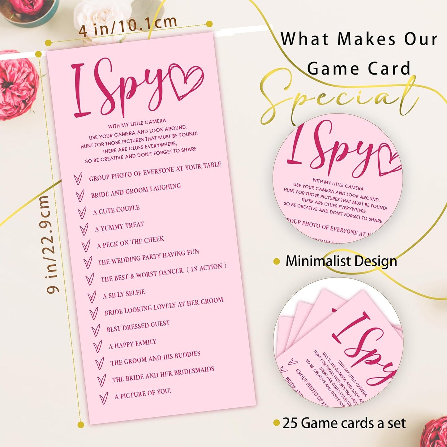 4x9 Inch Wedding Party Games, Bridal Shower Cards, 25 Pink Bridal Shower Games for Wedding Reception, Bachelorette, Engagement Party, Minimalist Guest Interaction Activity Cards-A13