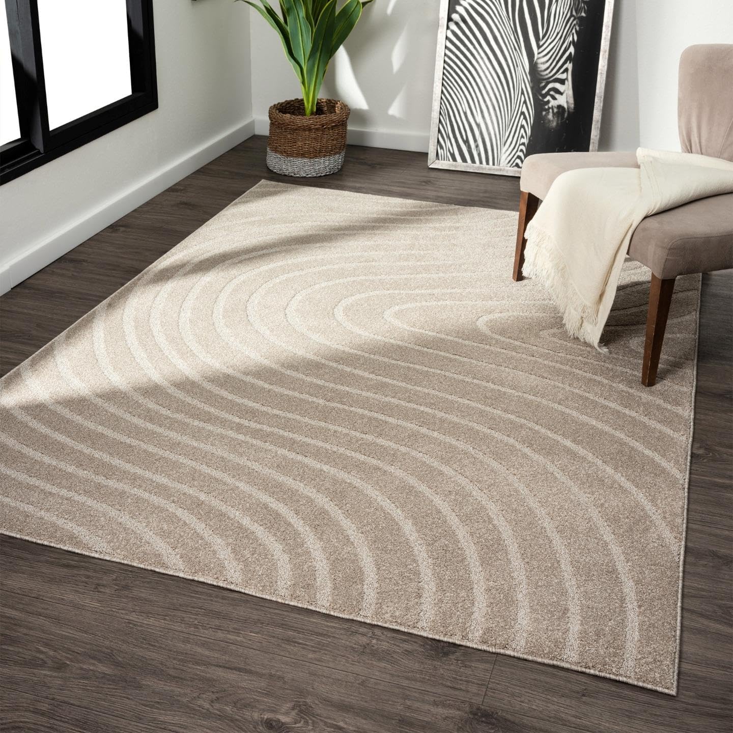 LUXE WEAVERS Modern Geometric Wave Beige 4x6 Area Rug
